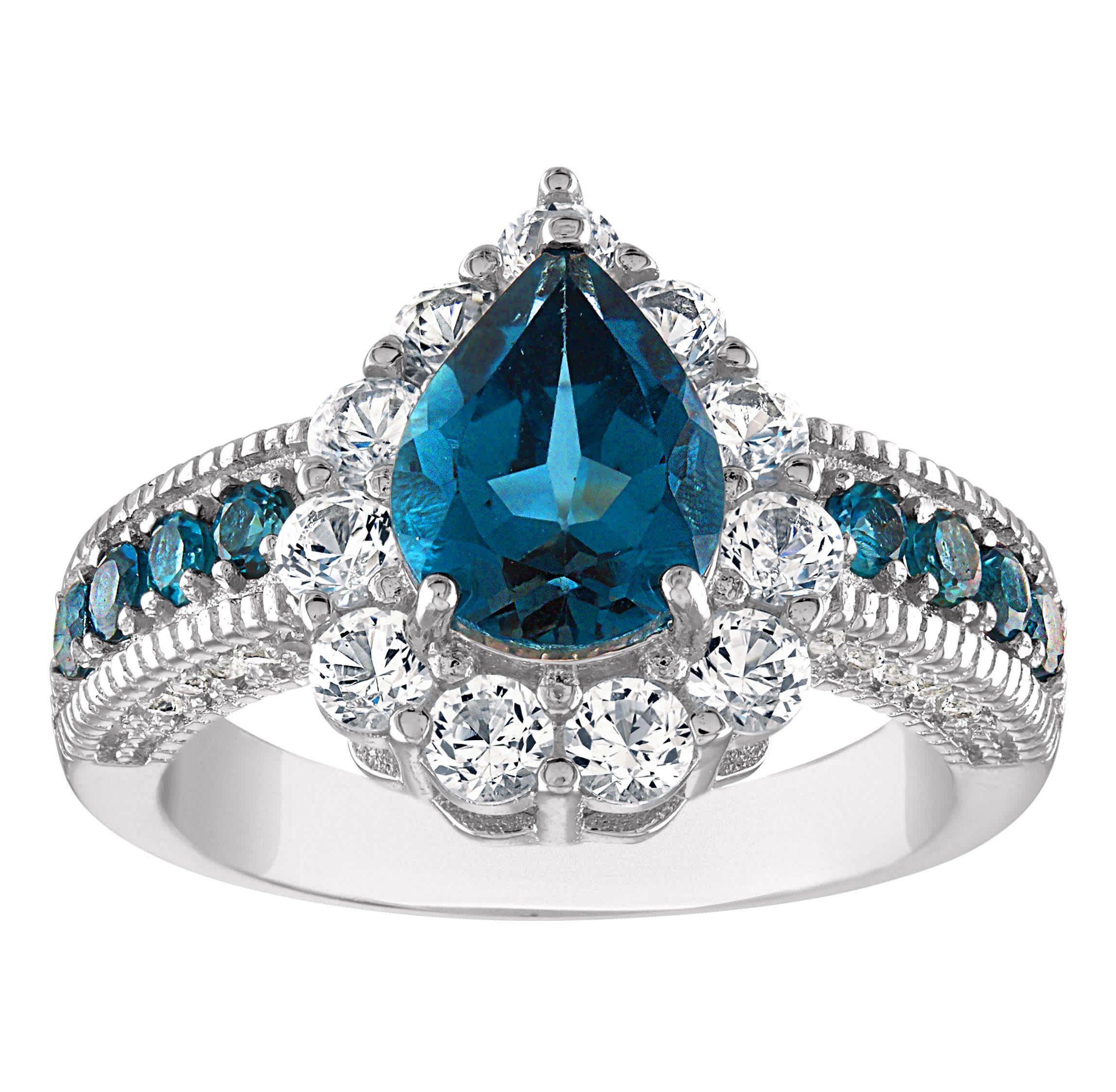 Sterling Silver London Blue Topaz And Created White Sapphire Ring