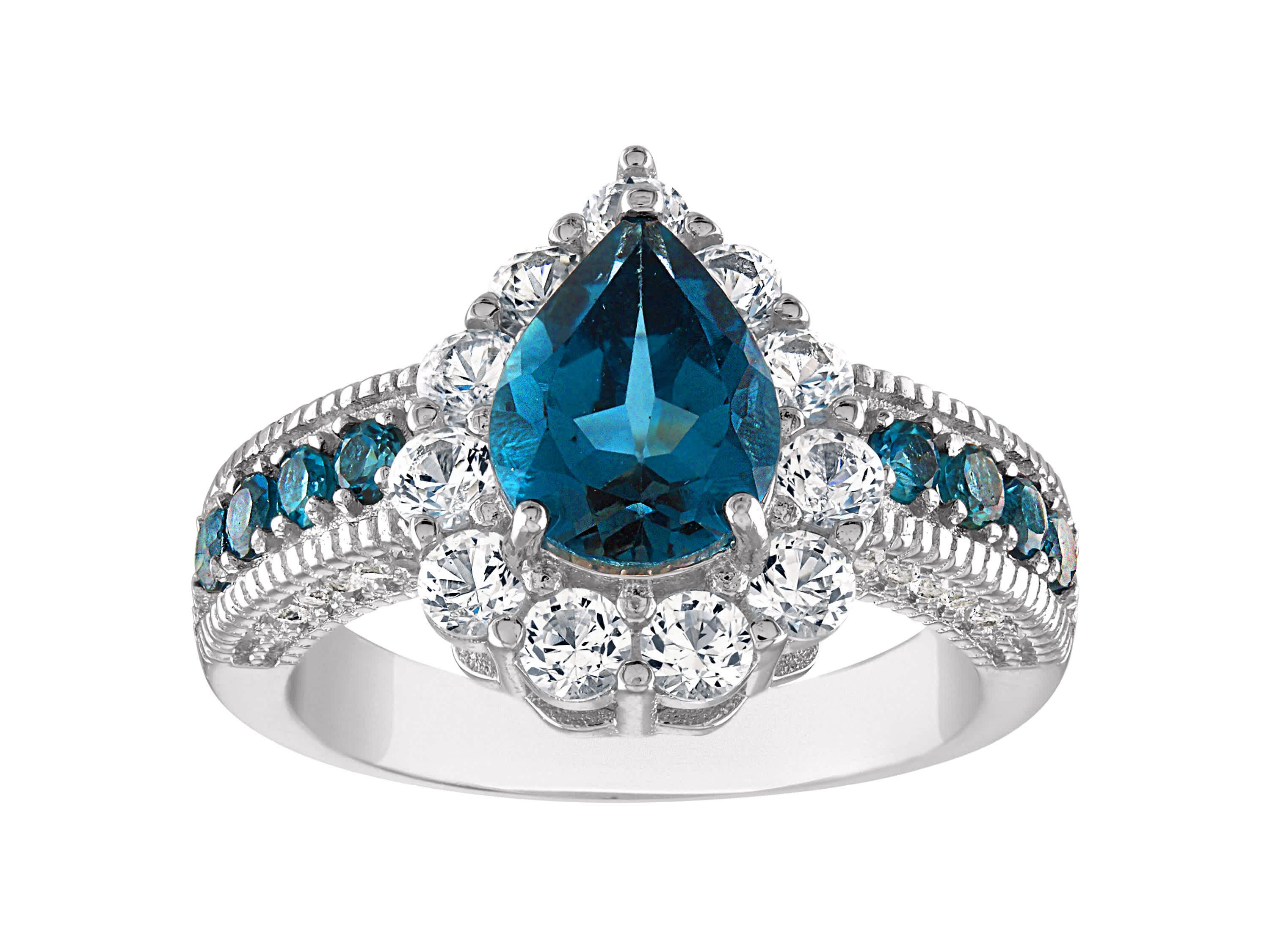 Sterling Silver London Blue Topaz And Created White Sapphire Ring