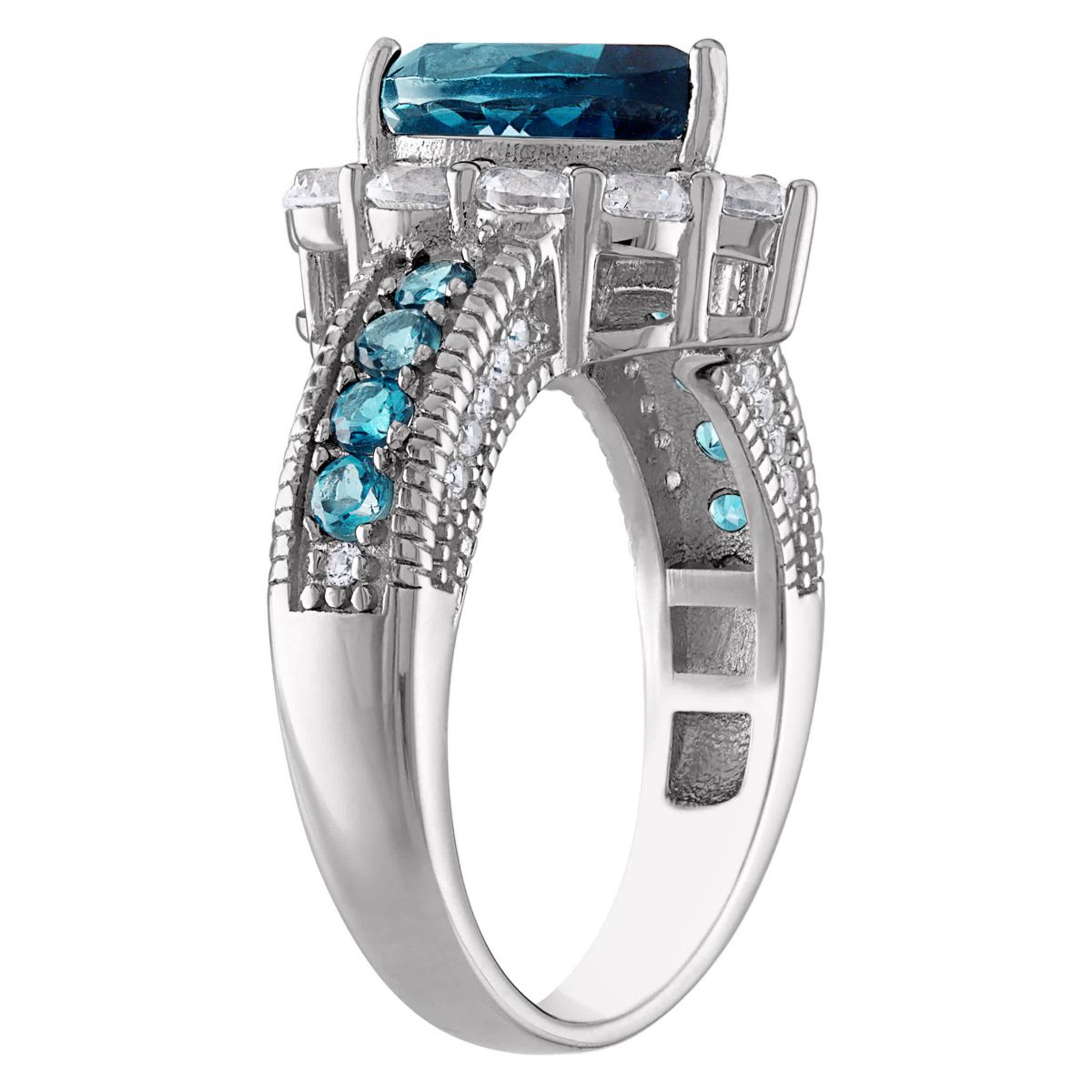 Sterling Silver London Blue Topaz And Created White Sapphire Ring