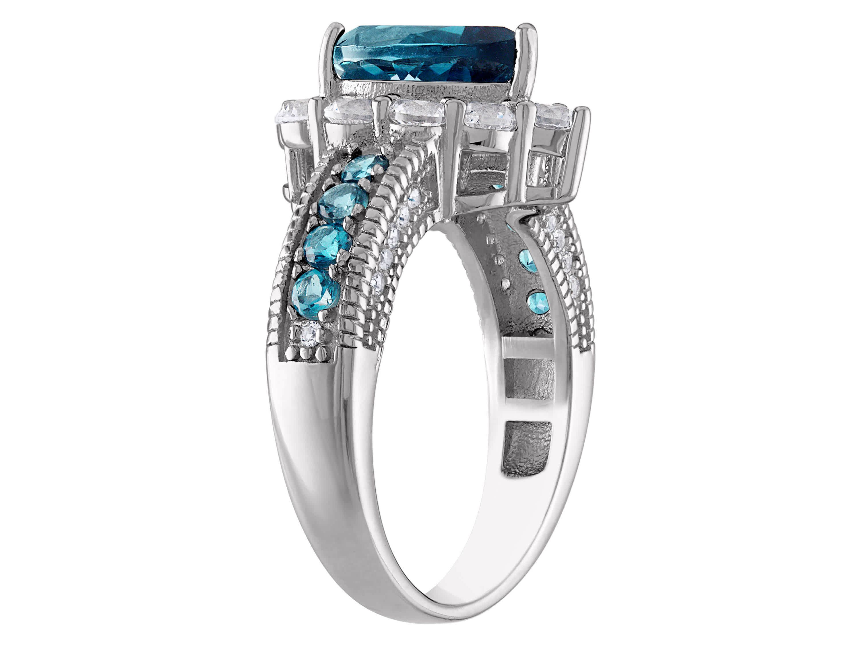 Sterling Silver London Blue Topaz And Created White Sapphire Ring