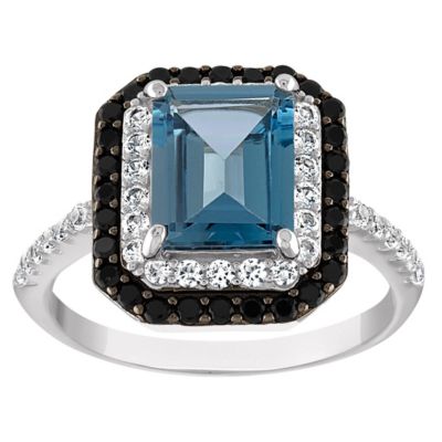 Jordan Blue NYC Sterling Silver London Blue Topaz, Black Spinel, Created White Sapphire Ring, 6