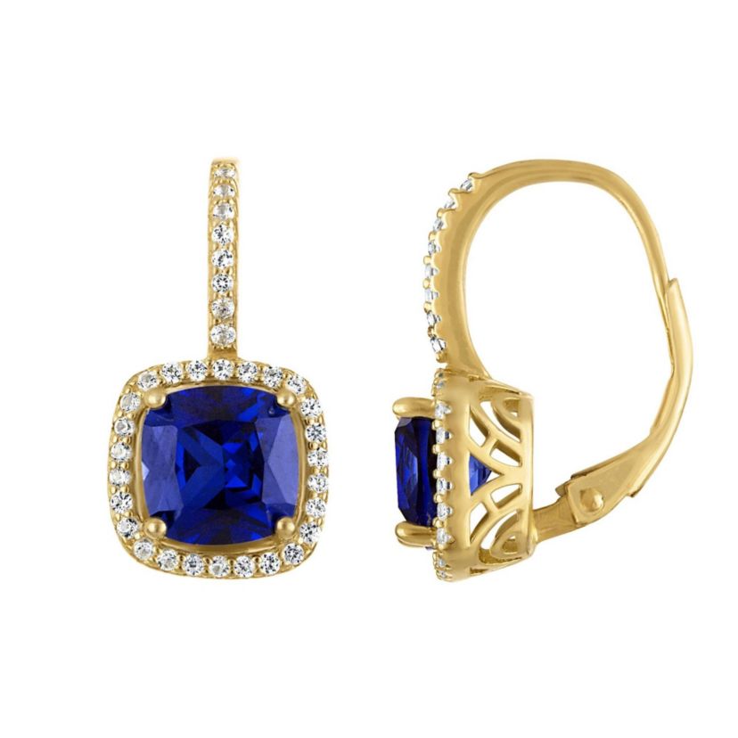 14K Gold Over Silver Citrine, Diamond And Created White Sapphire Leverback