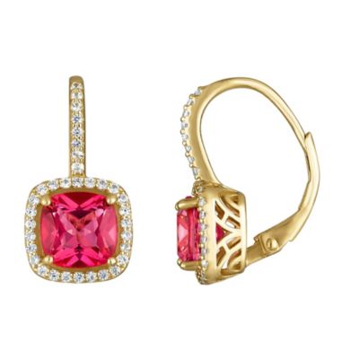 Jordan Blue NYC 14K Gold Over Silver Pink Topaz, Diamond And Created White Sapphire Leverback