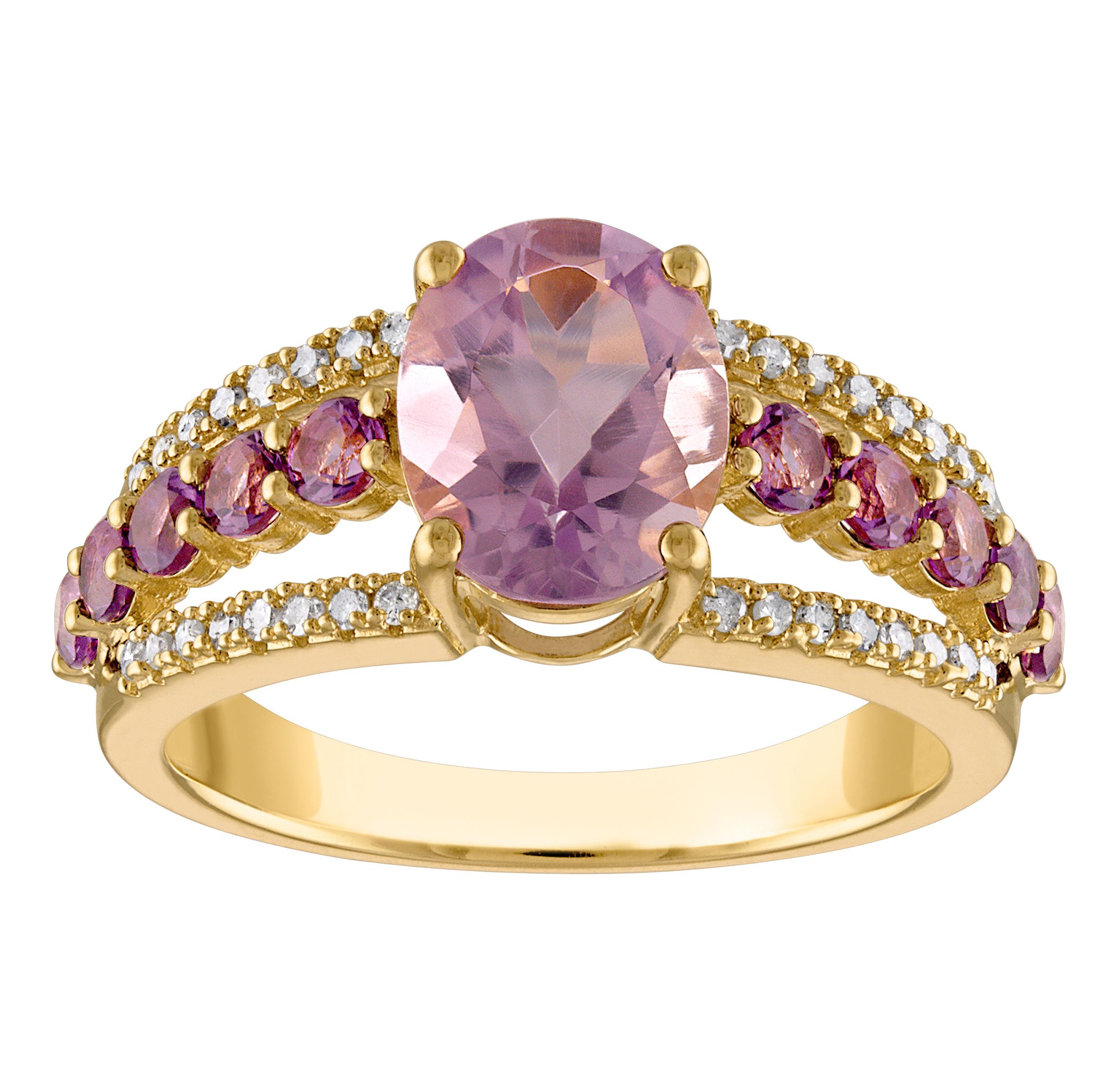 14K Gold Over Silver Amethyst And Diamond Ring
