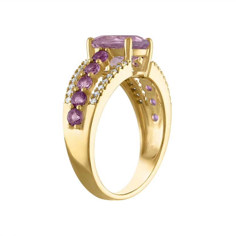 14K Gold Over Silver Amethyst And Diamond Ring