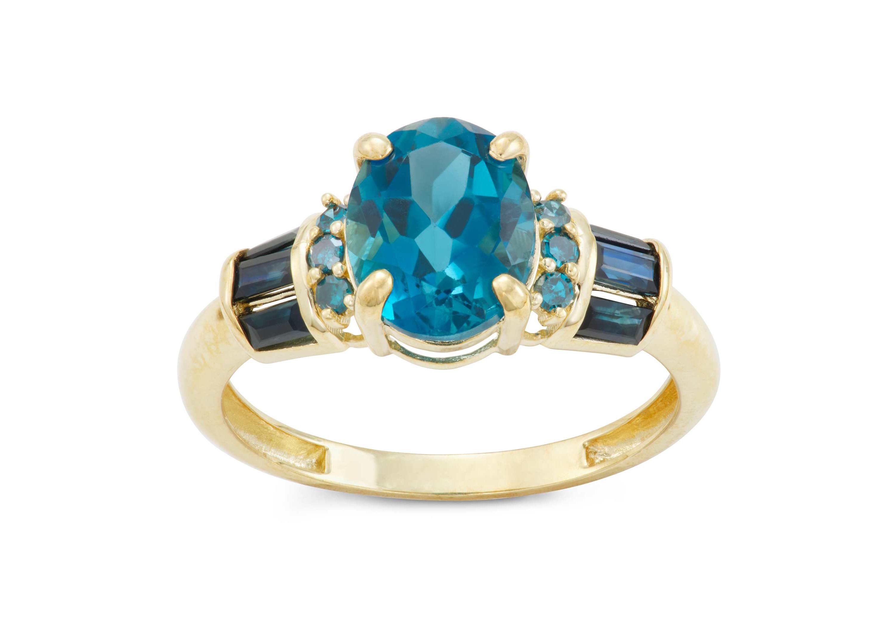 10K Gold London Blue Topaz, Sapphire And Blue Diamond Ring