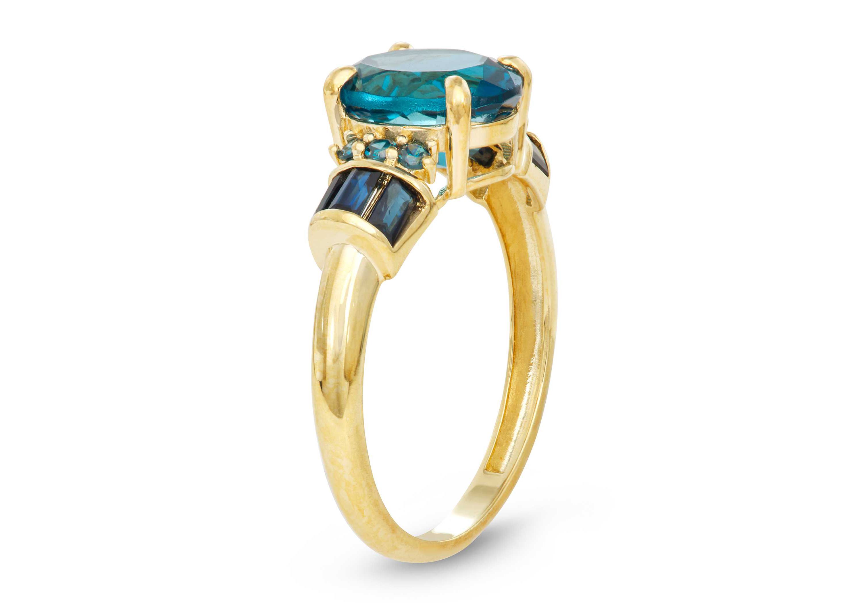 10K Gold London Blue Topaz, Sapphire And Blue Diamond Ring