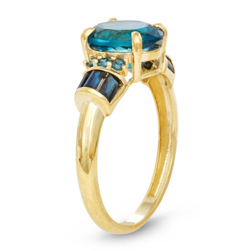 10K Gold London Blue Topaz, Sapphire And Blue Diamond Ring