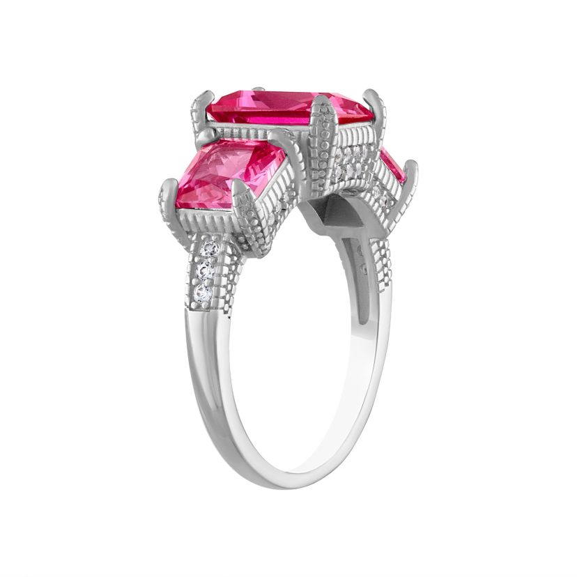 Lab Created Sterling Silver Created Pink Sapphire And Created White Sapphire Ring