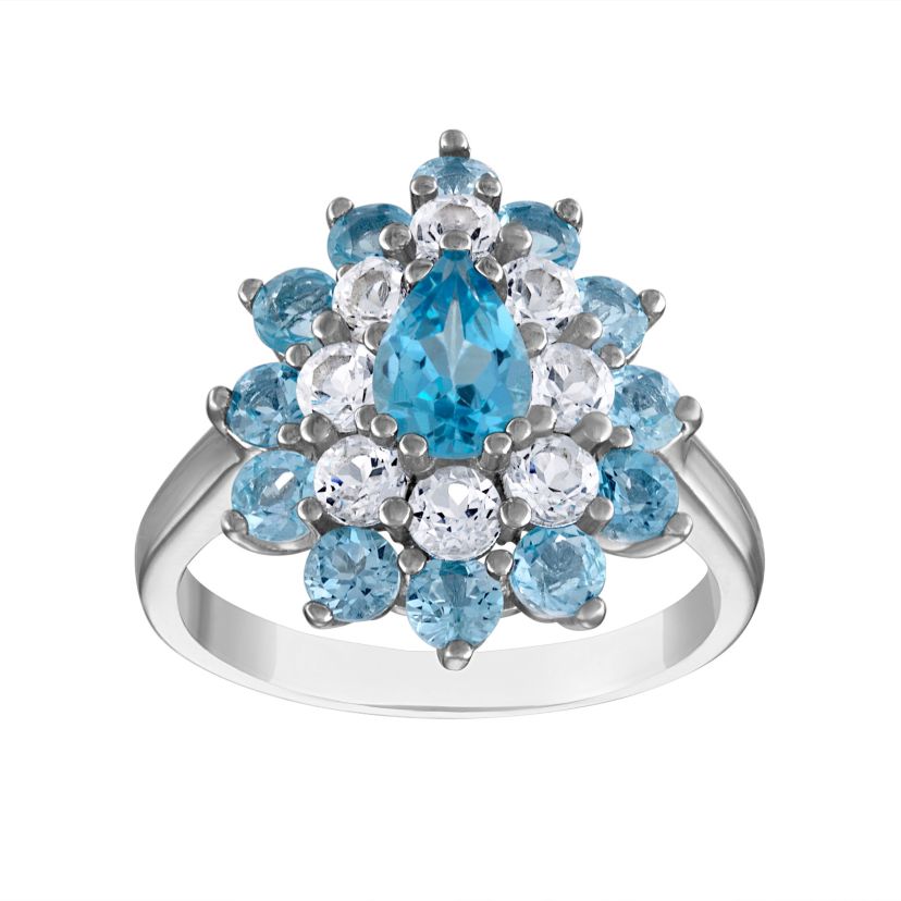 Sterling Silver Swiss Blue Topaz And Created White Sapphire Ring