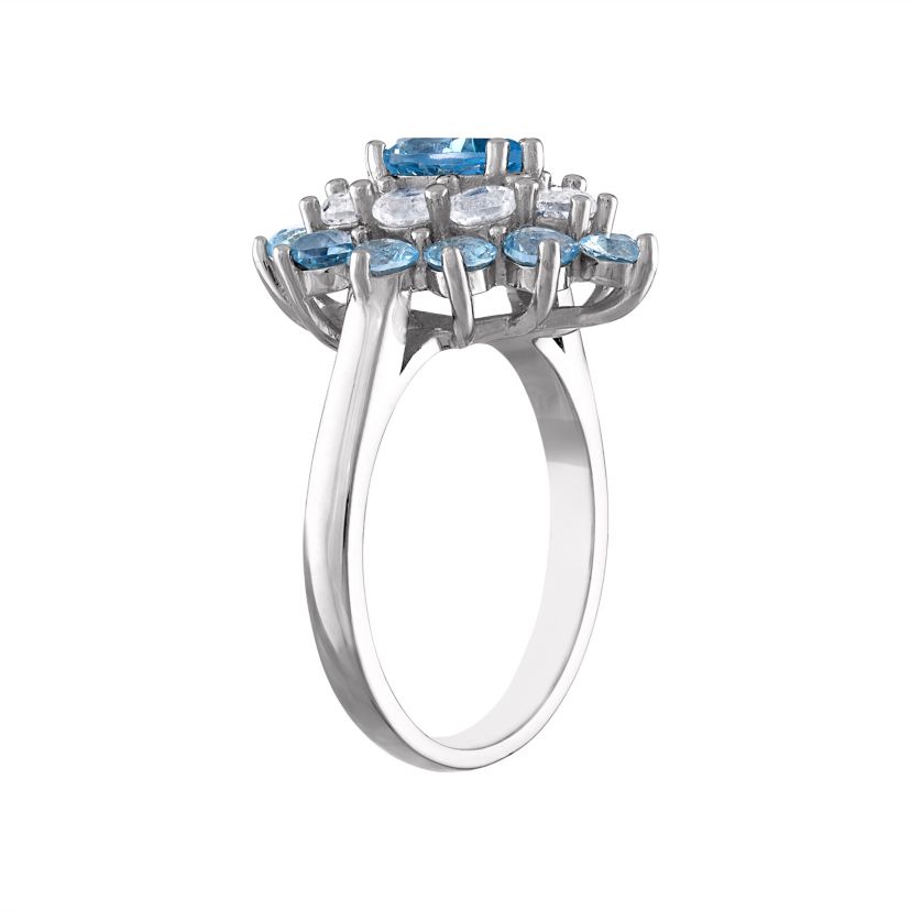Sterling Silver Swiss Blue Topaz And Created White Sapphire Ring