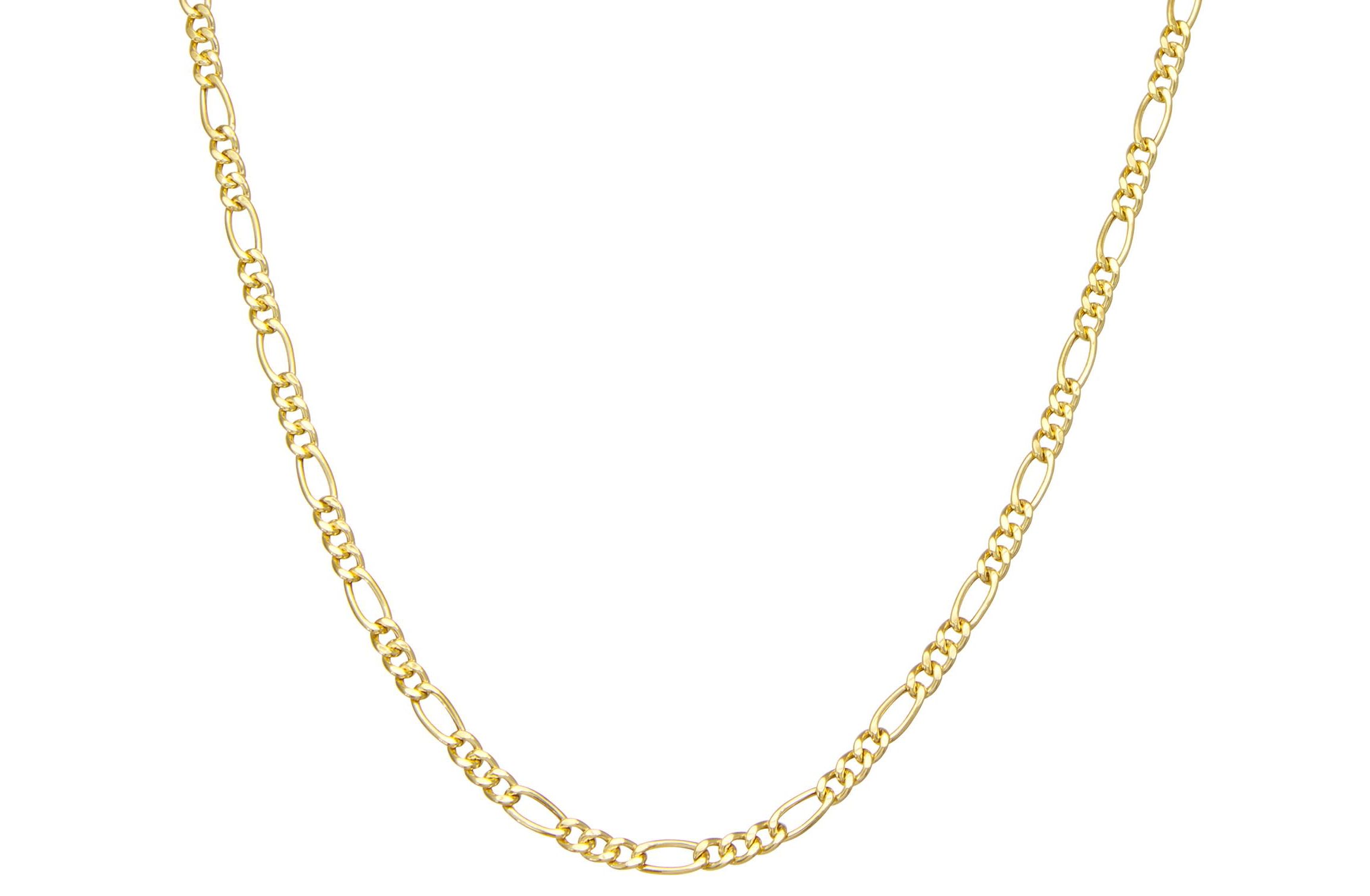 14K Gold Over Silver Mens Silver Figaro Chain Necklace