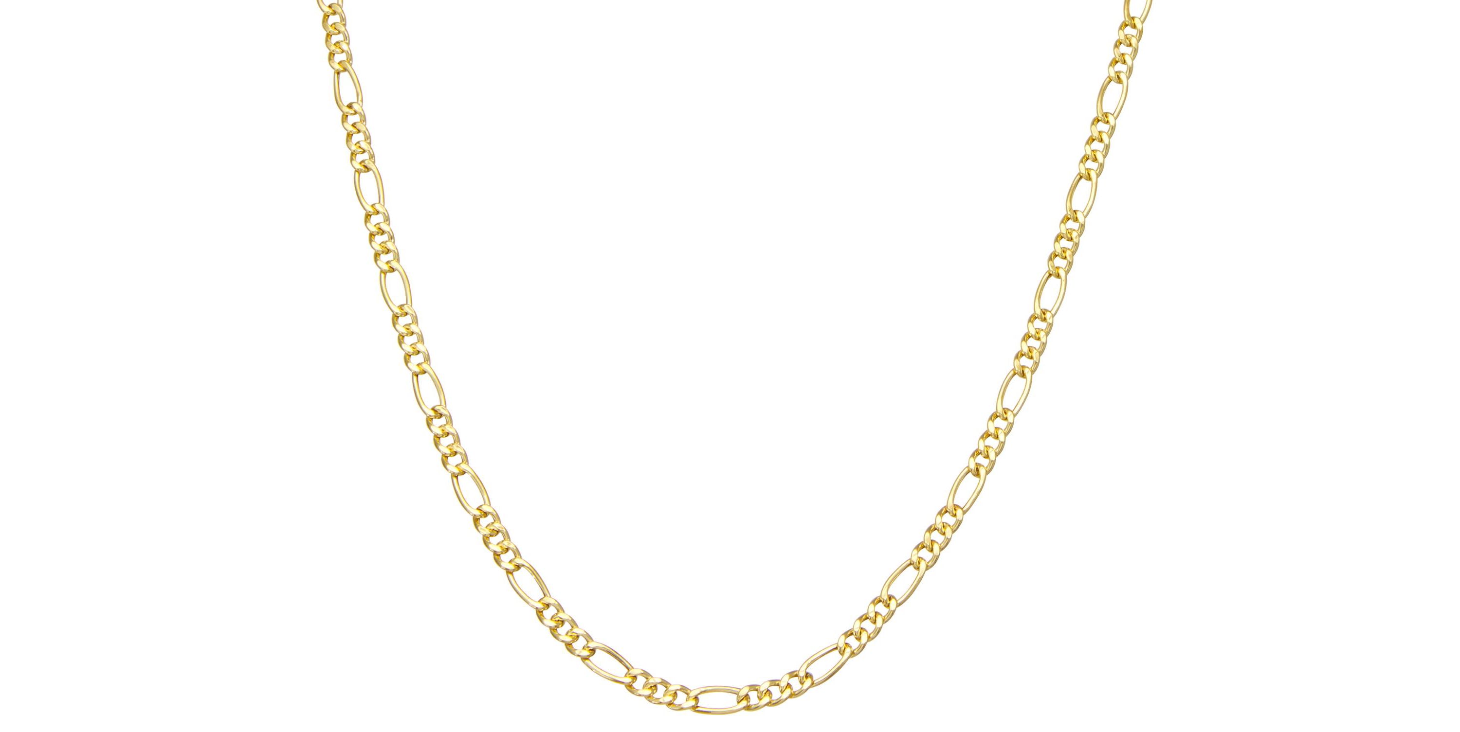 14K Gold Over Silver Mens Silver Figaro Chain Necklace