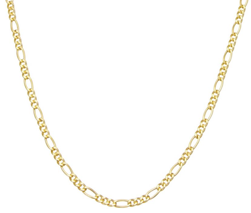 14K Gold Over Silver Mens Silver Figaro Chain Necklace