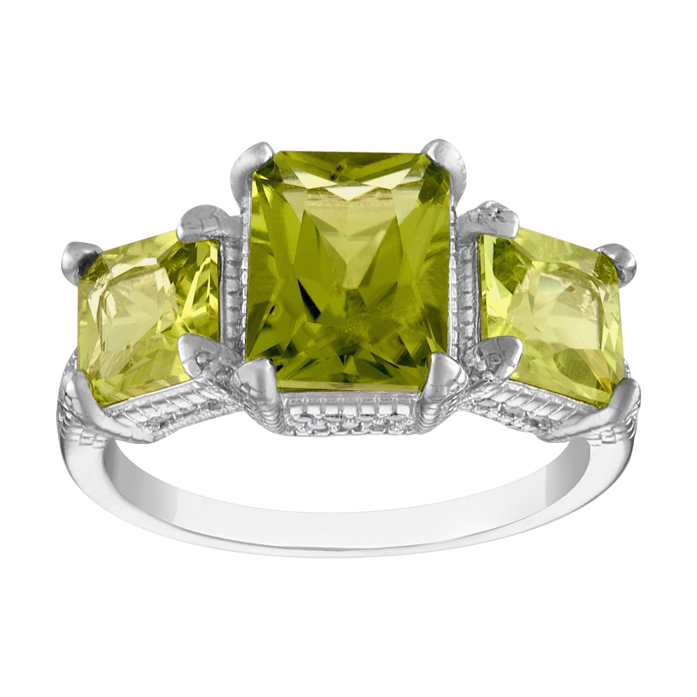 Sterling Silver Peridot And Created White Sapphire Ring