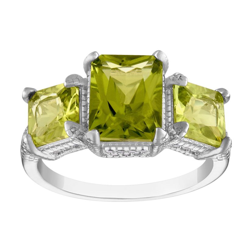 Sterling Silver Peridot And Created White Sapphire Ring