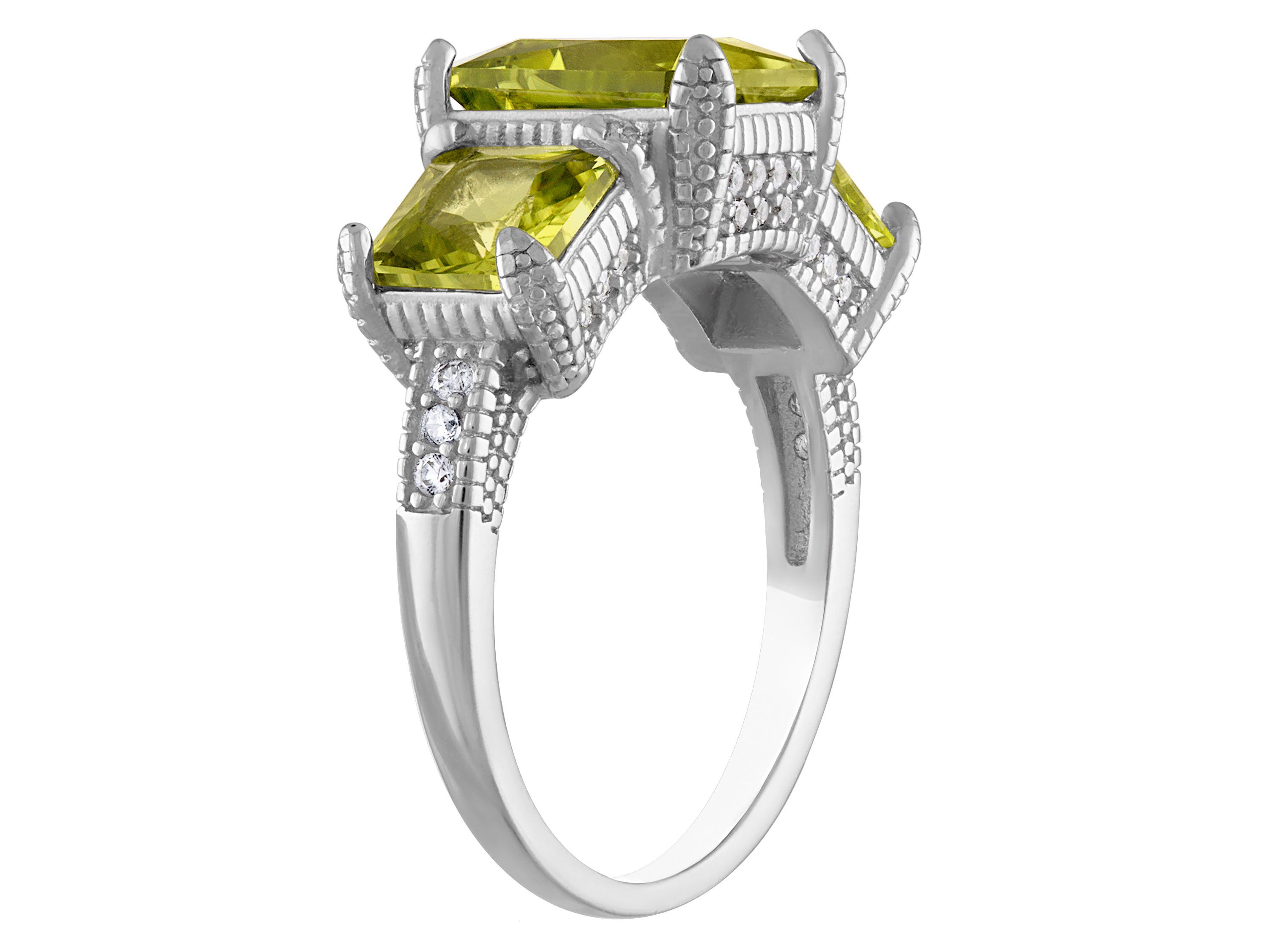 Sterling Silver Peridot And Created White Sapphire Ring