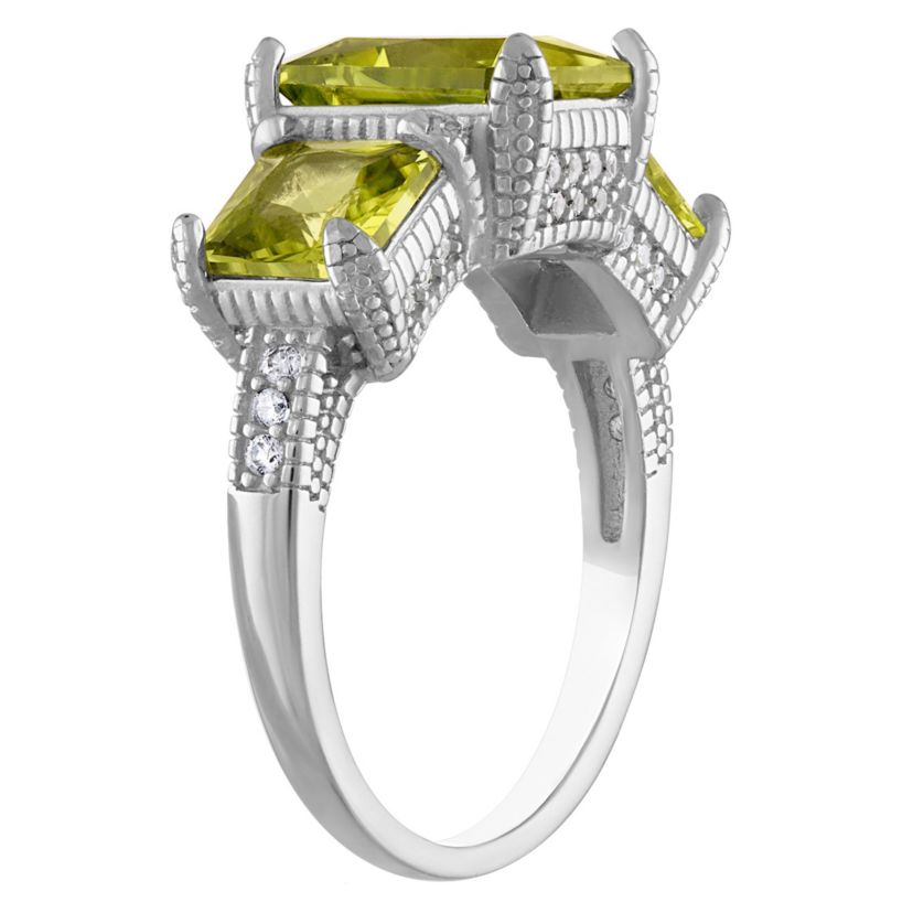 Sterling Silver Peridot And Created White Sapphire Ring