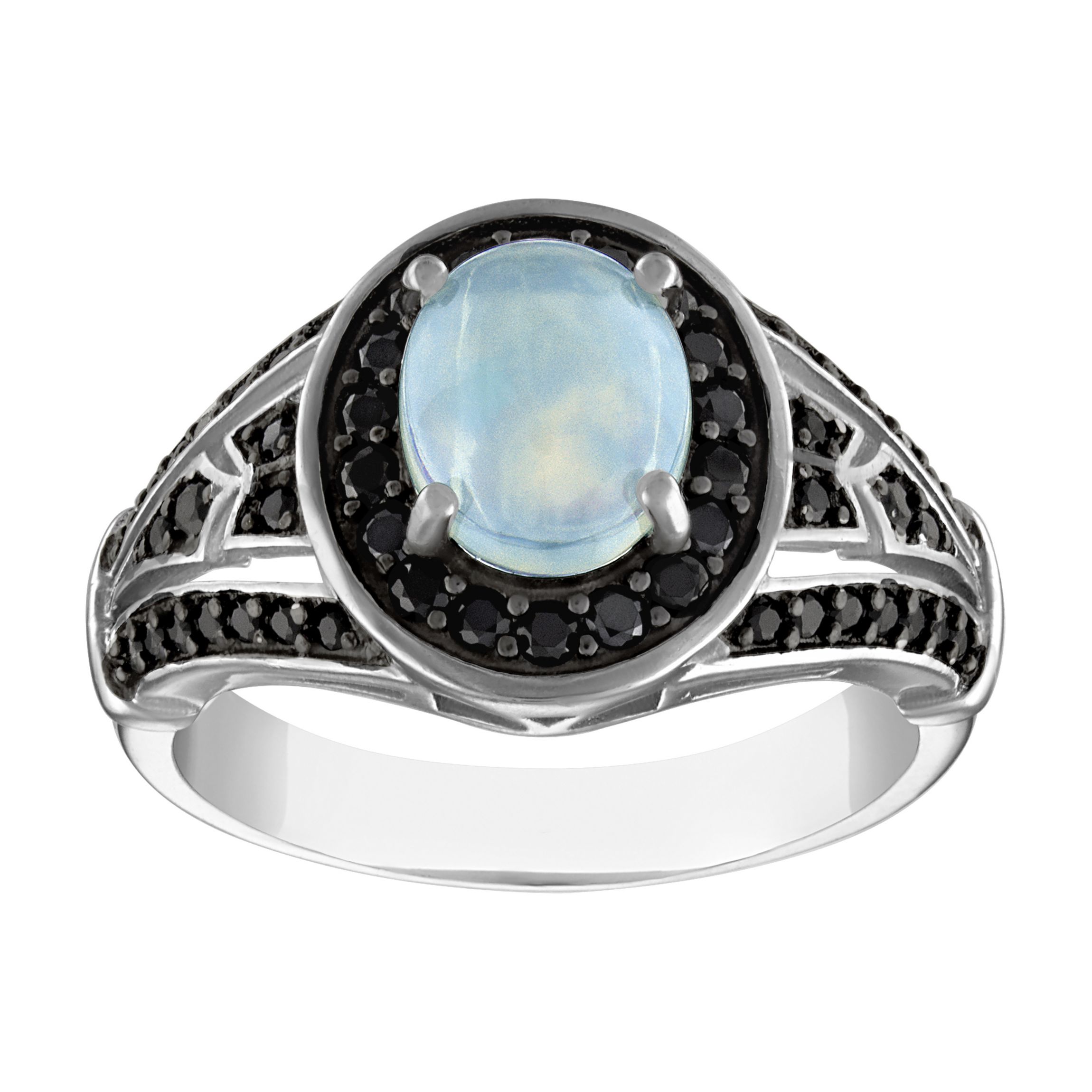 Sterling Silver Opal And Black Spinel Ring