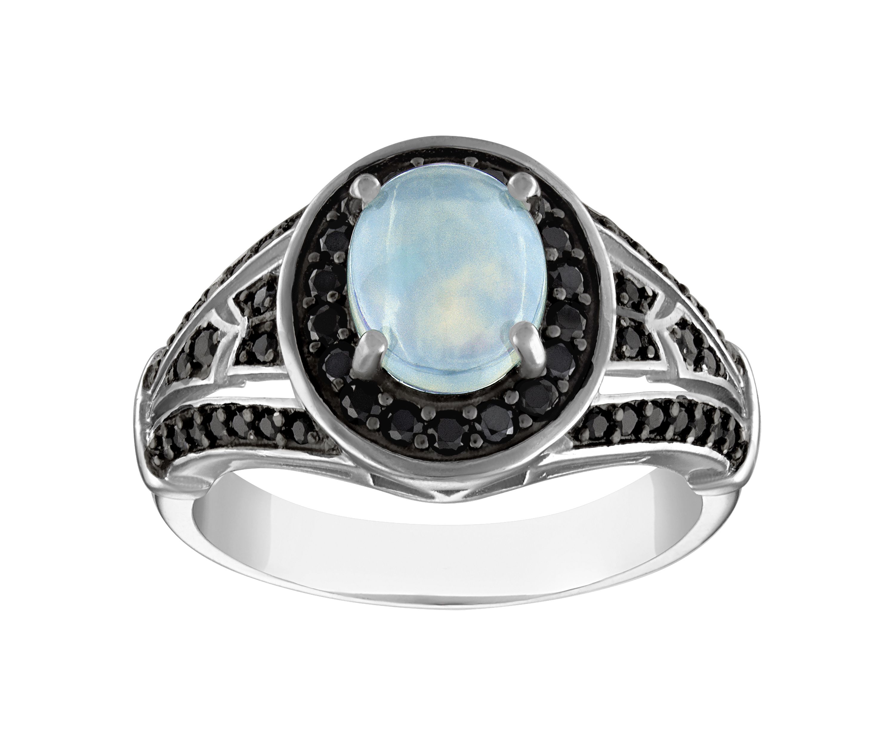 Sterling Silver Opal And Black Spinel Ring