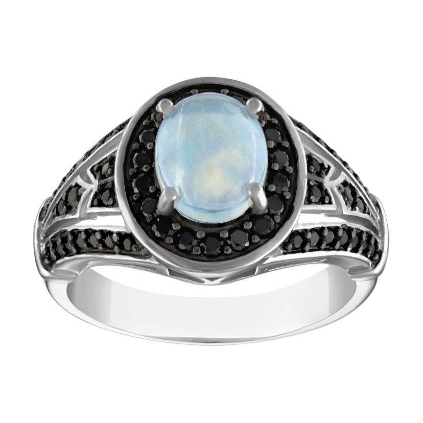 Sterling Silver Opal And Black Spinel Ring