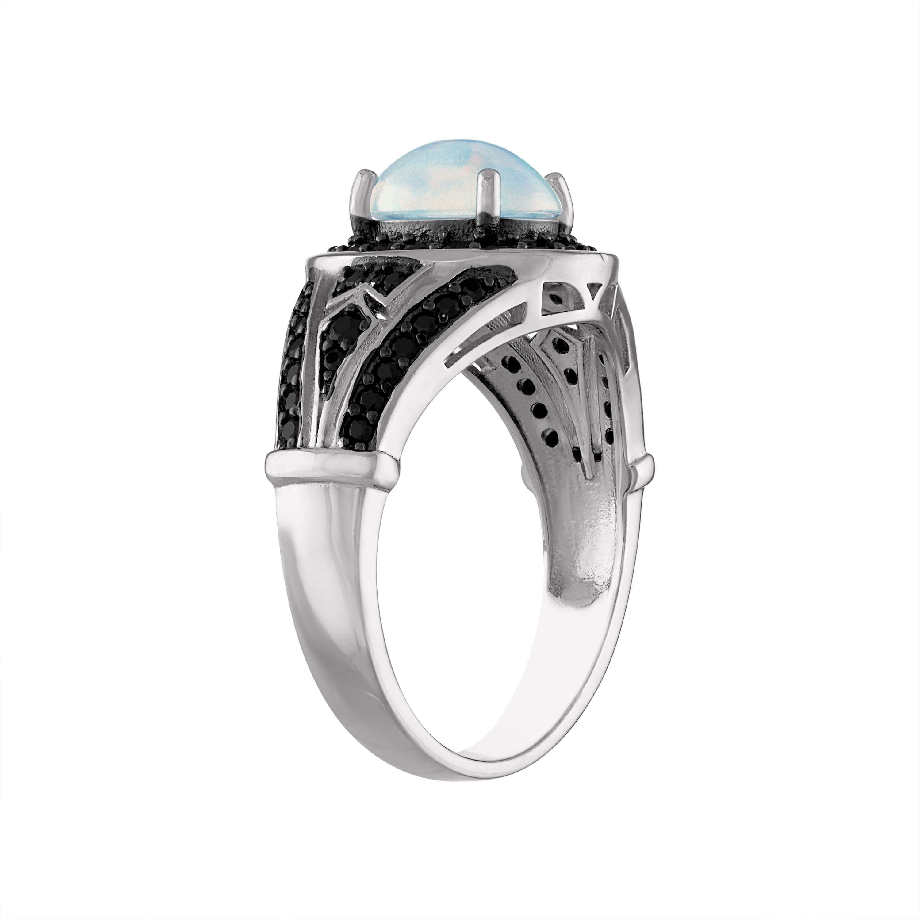 Sterling Silver Opal And Black Spinel Ring