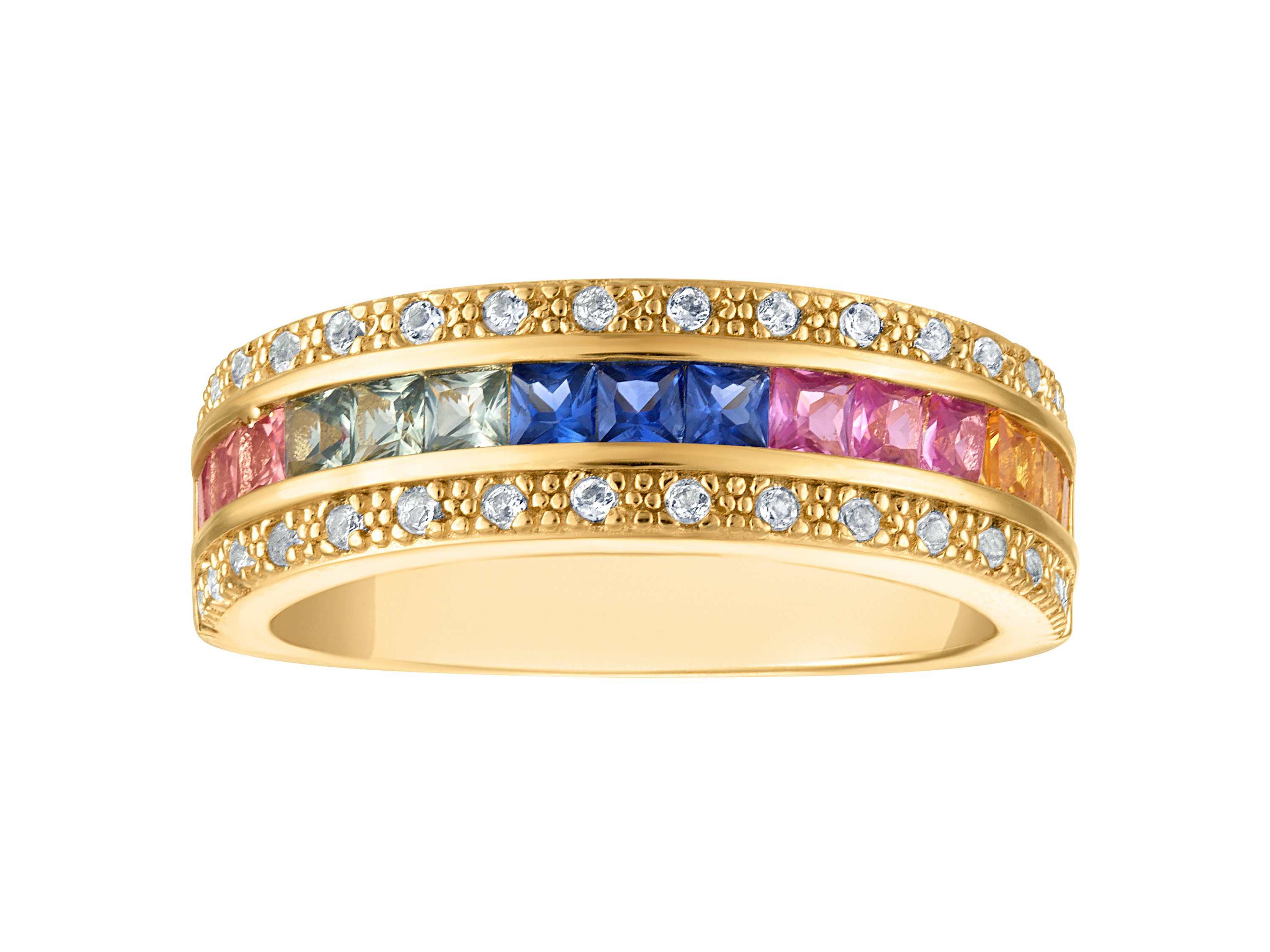 Lab Created 14K Gold Over Silver Created Multi Sapphire Ring
