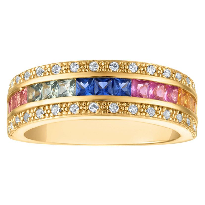 Lab Created 14K Gold Over Silver Created Multi Sapphire Ring