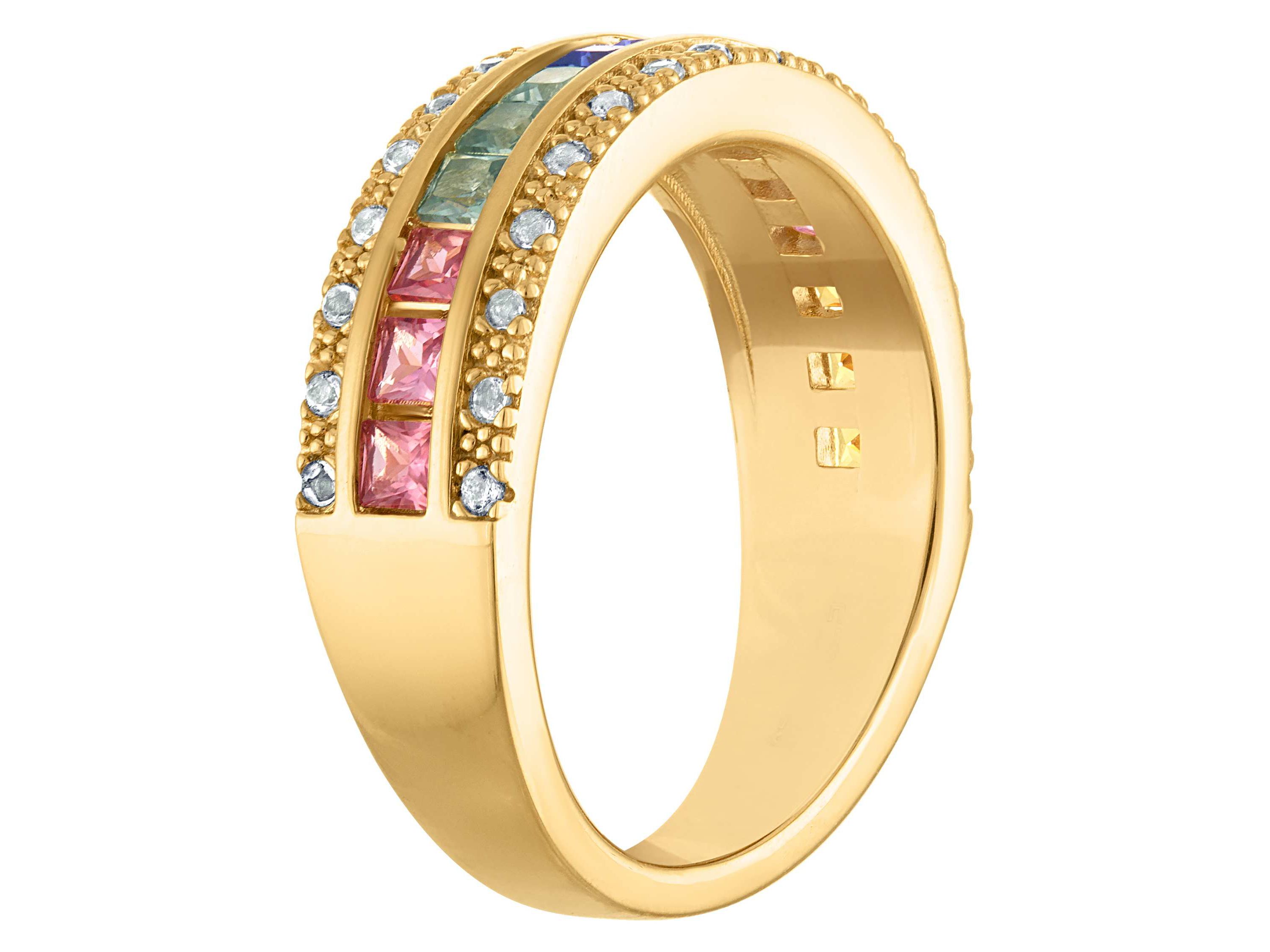 Lab Created 14K Gold Over Silver Created Multi Sapphire Ring