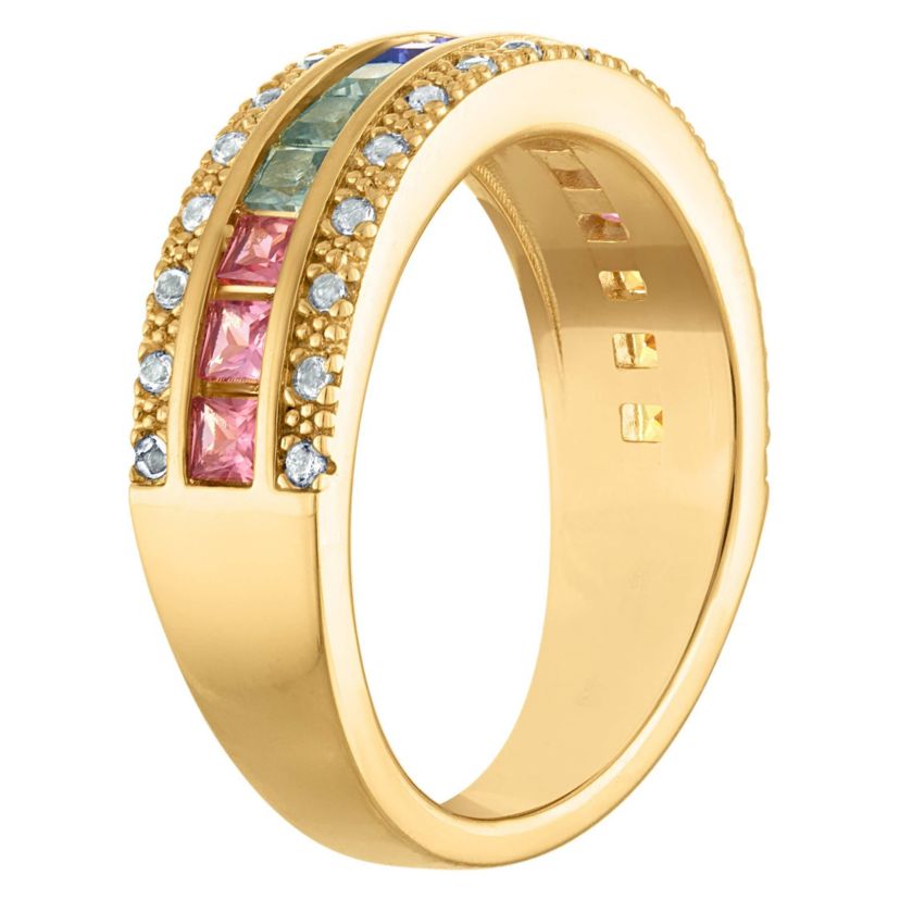 Lab Created 14K Gold Over Silver Created Multi Sapphire Ring