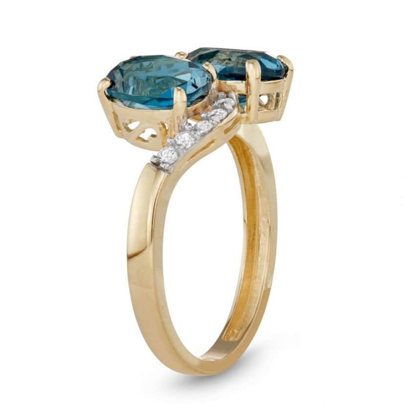 10K Gold London Blue Topaz And Created White Sapphire Ring