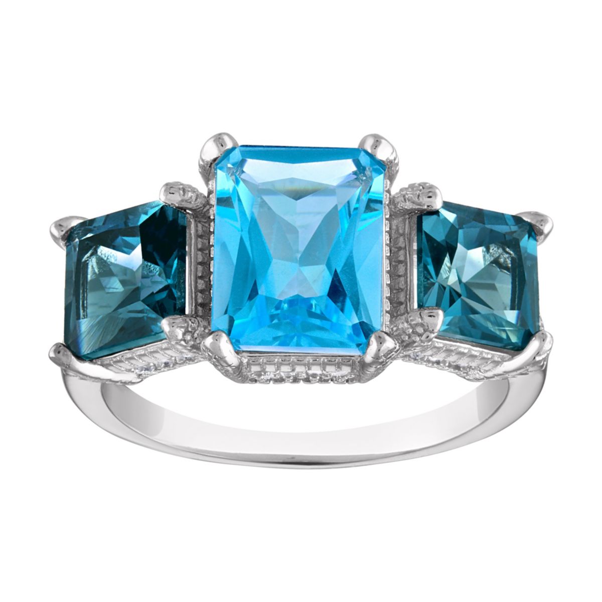 Sterling Silver Blue Topaz And Created White Sapphire Ring