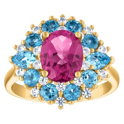 Jordan Blue NYC 14K Gold Over Silver Pink Topaz, Swiss Blue Topaz, And Created White Sapphire Ring