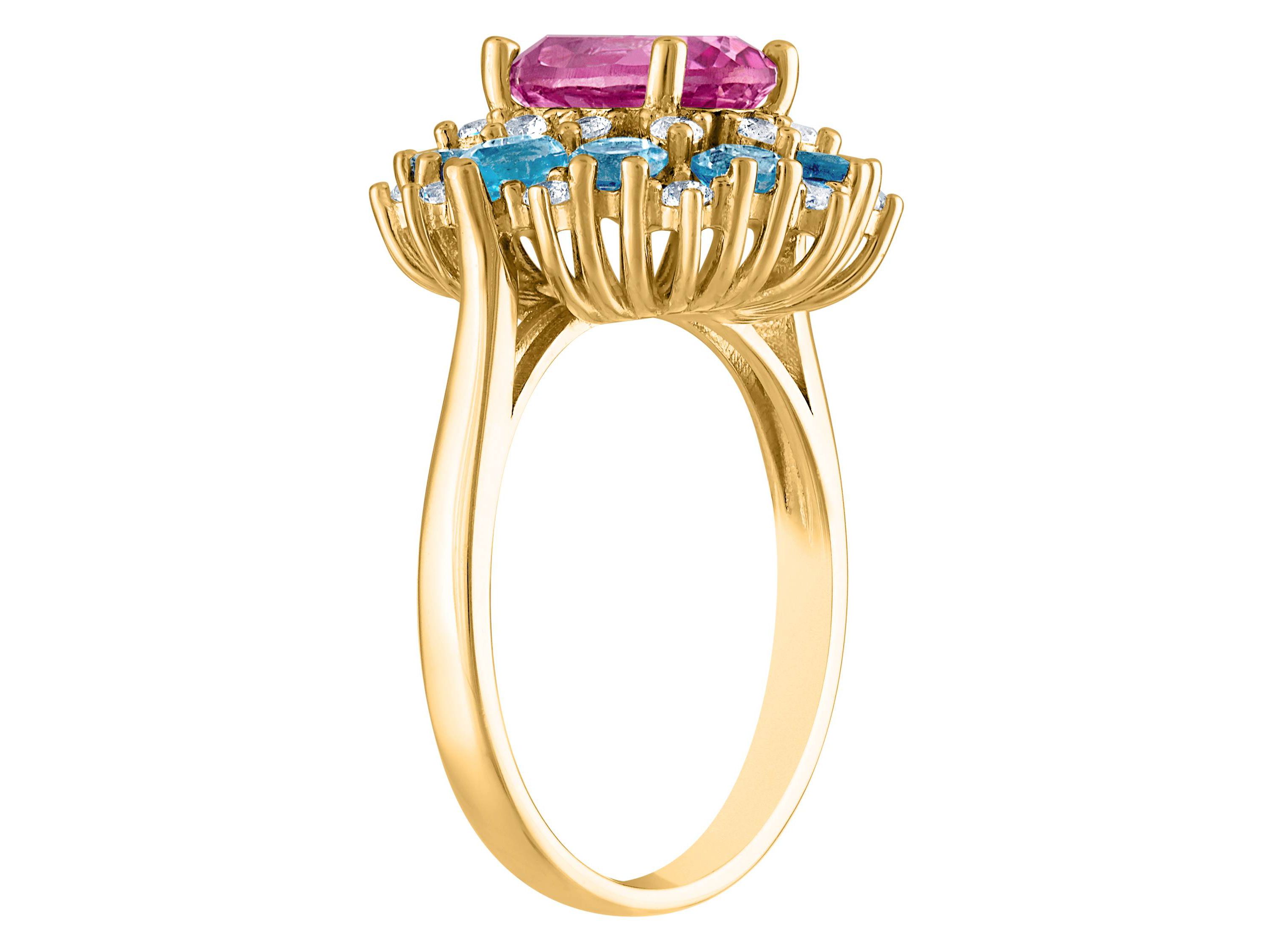 14K Gold Over Silver Pink Topaz, Swiss Blue Topaz, And Created White Sapphire Ring