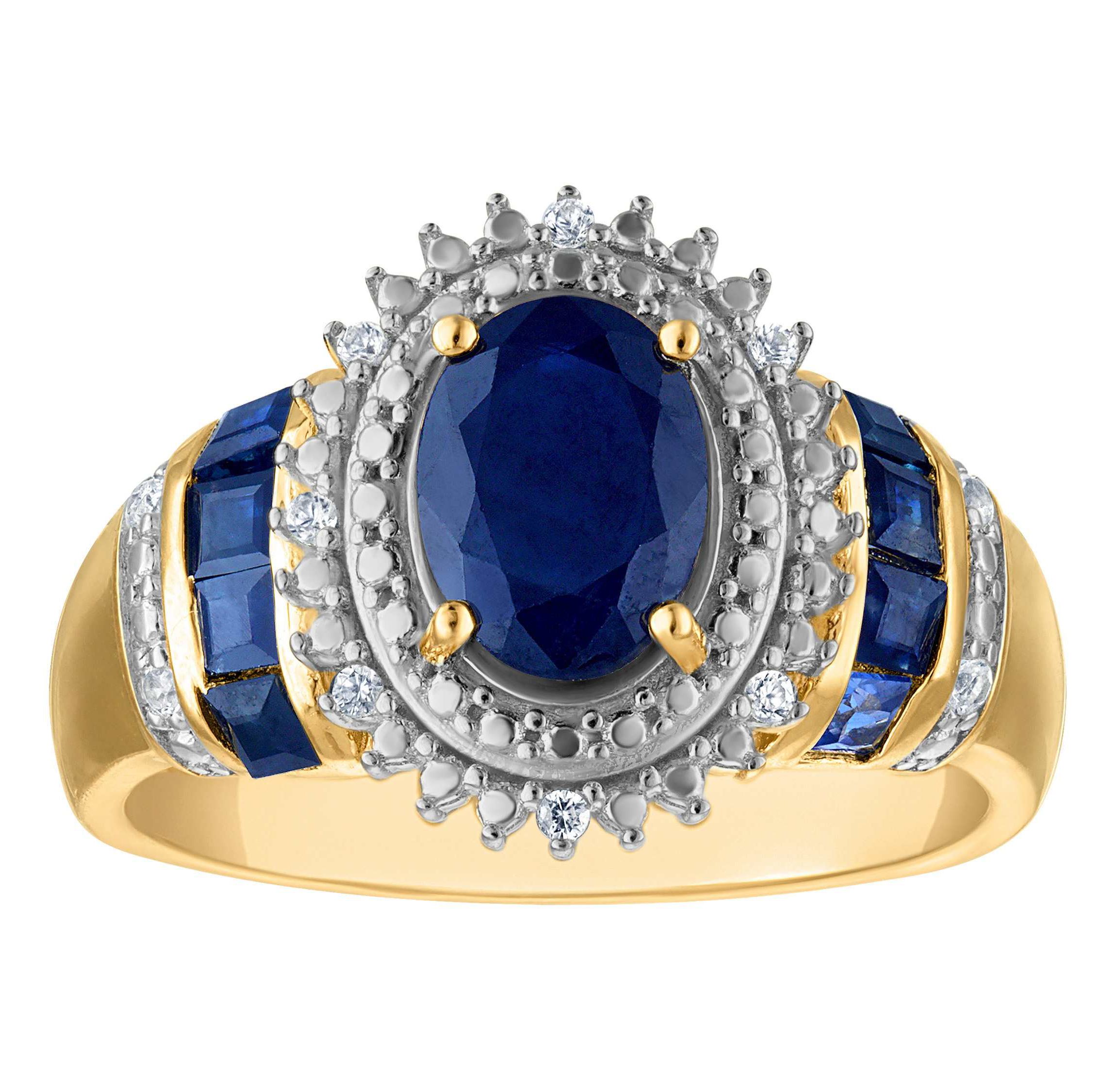 14K Gold Over Silver Sapphire And Diamond Ring