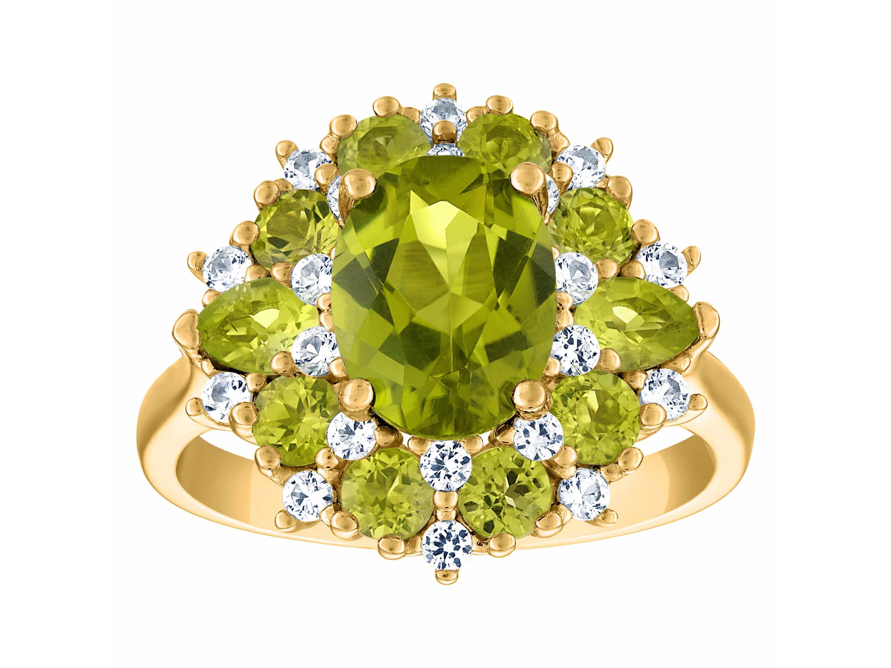14K Gold Over Silver Peridot And Created White Sapphire Ring