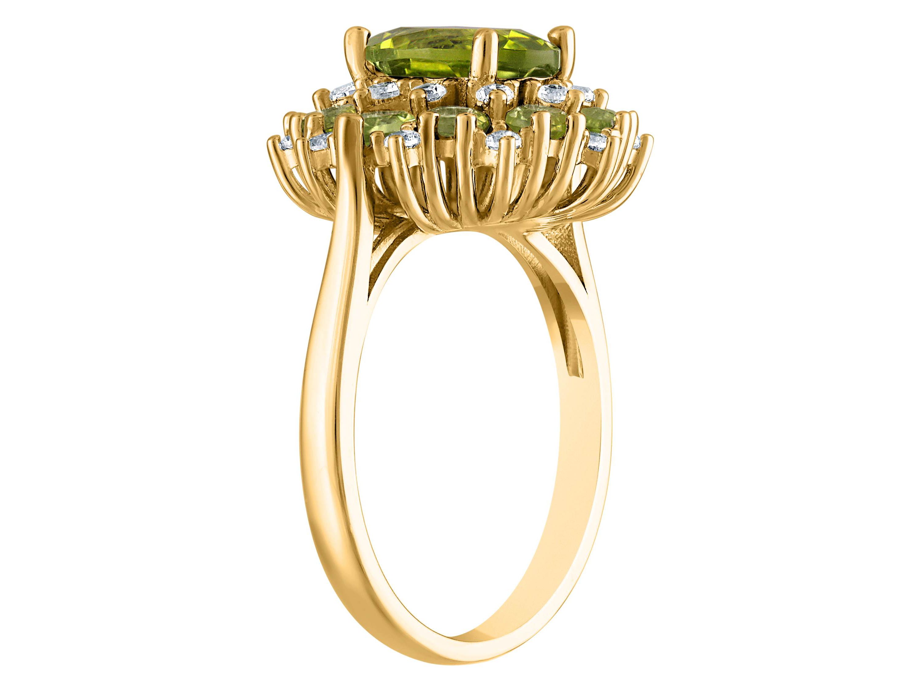 14K Gold Over Silver Peridot And Created White Sapphire Ring