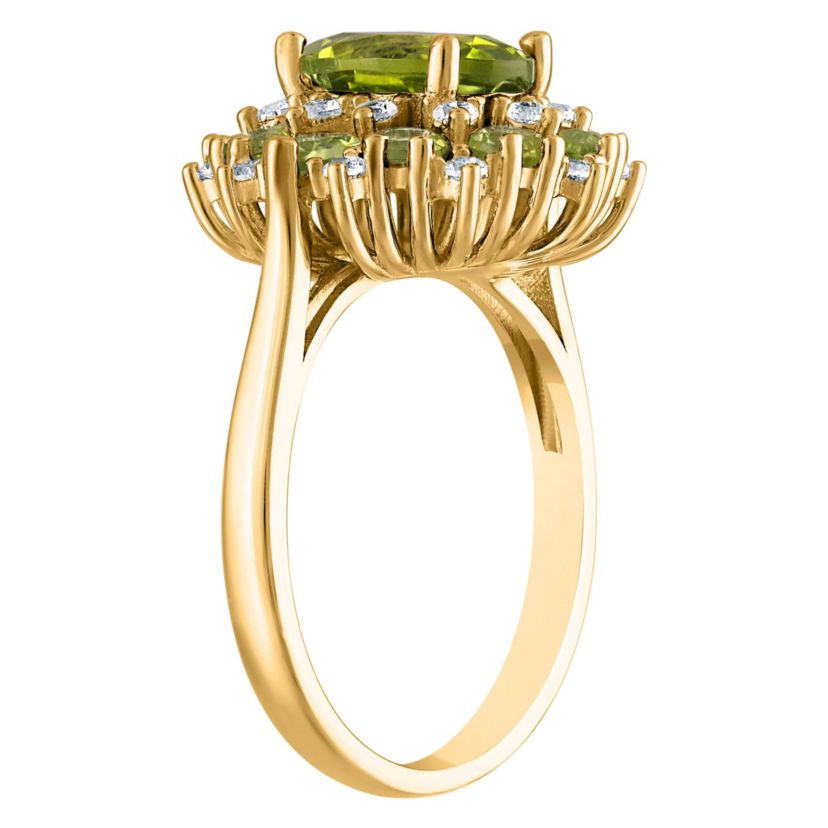 14K Gold Over Silver Peridot And Created White Sapphire Ring