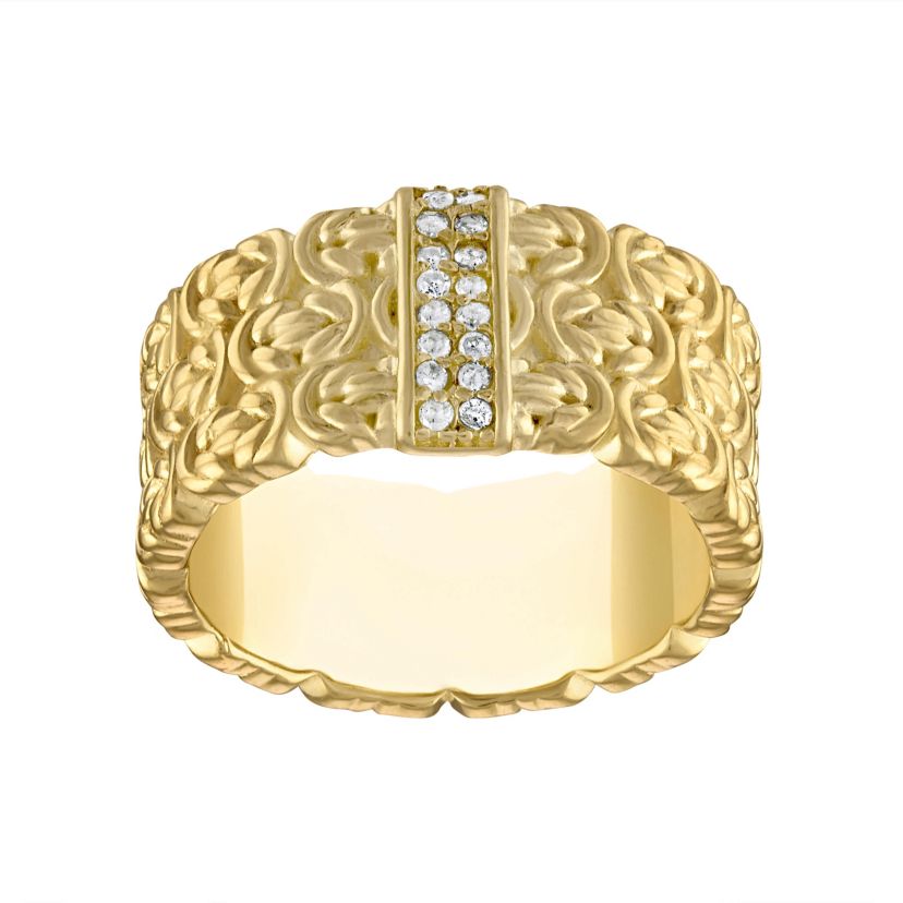 14K Gold Over Silver Diamond Bynzantine Ring