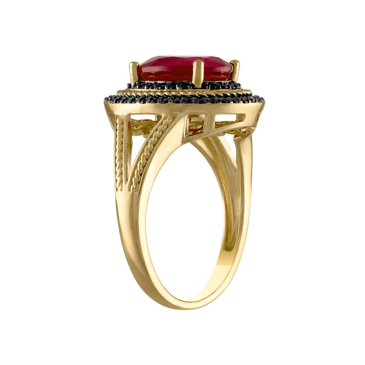 14K Gold Over Silver Ruby And Black Spinel Ring