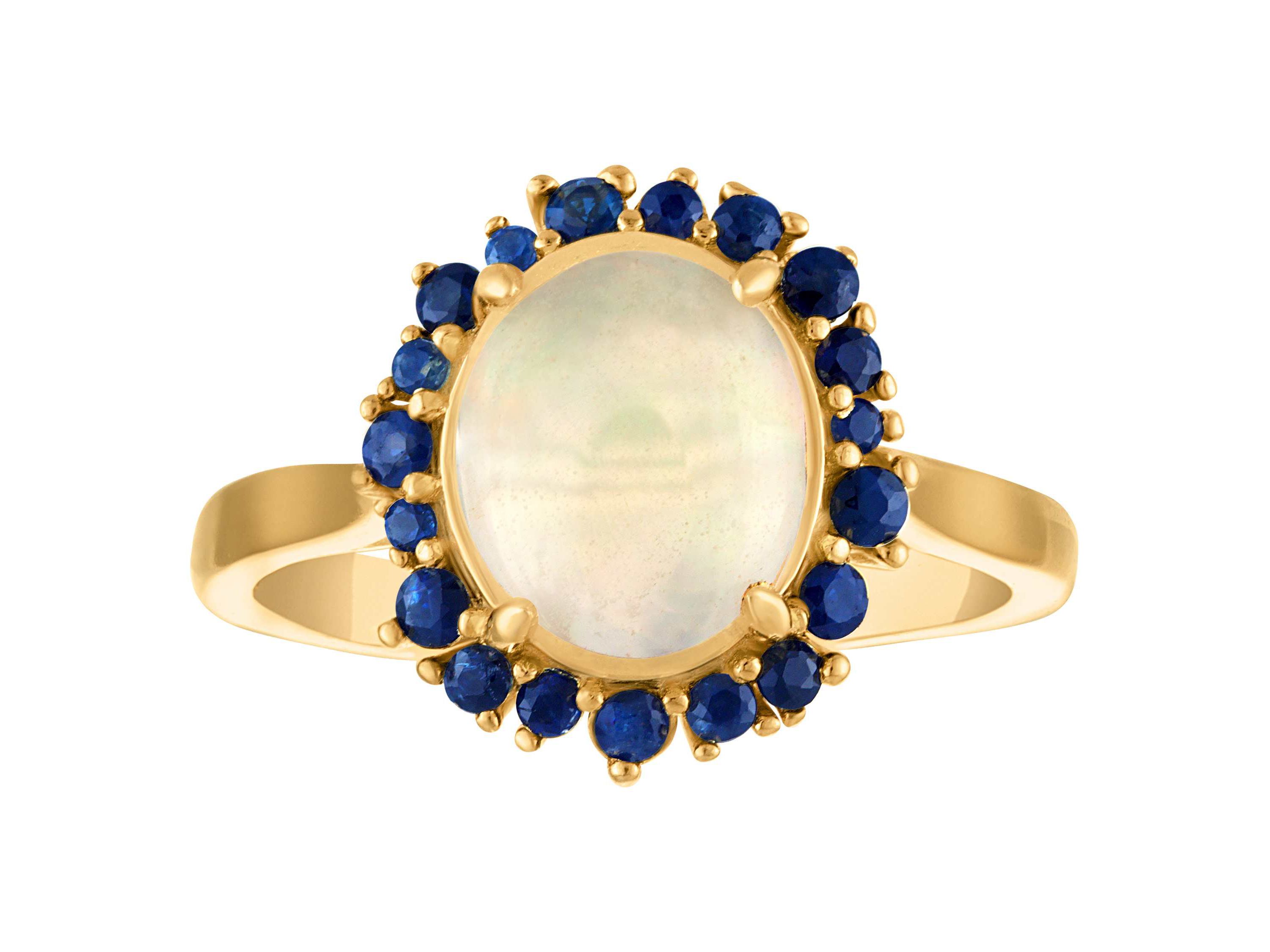14K Gold Over Silver Opal And Sapphire Ring
