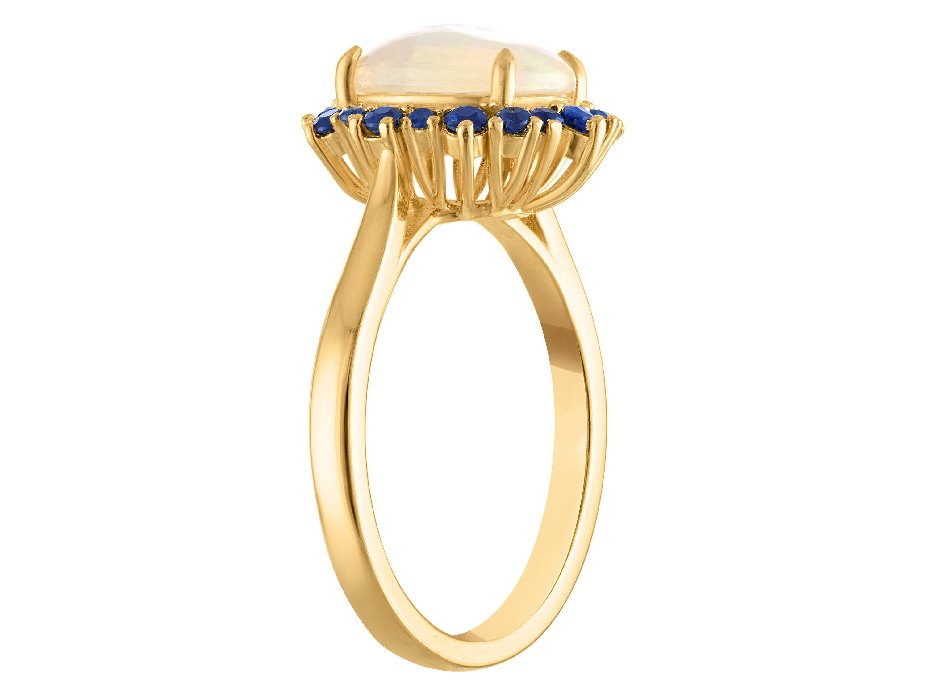 14K Gold Over Silver Opal And Sapphire Ring