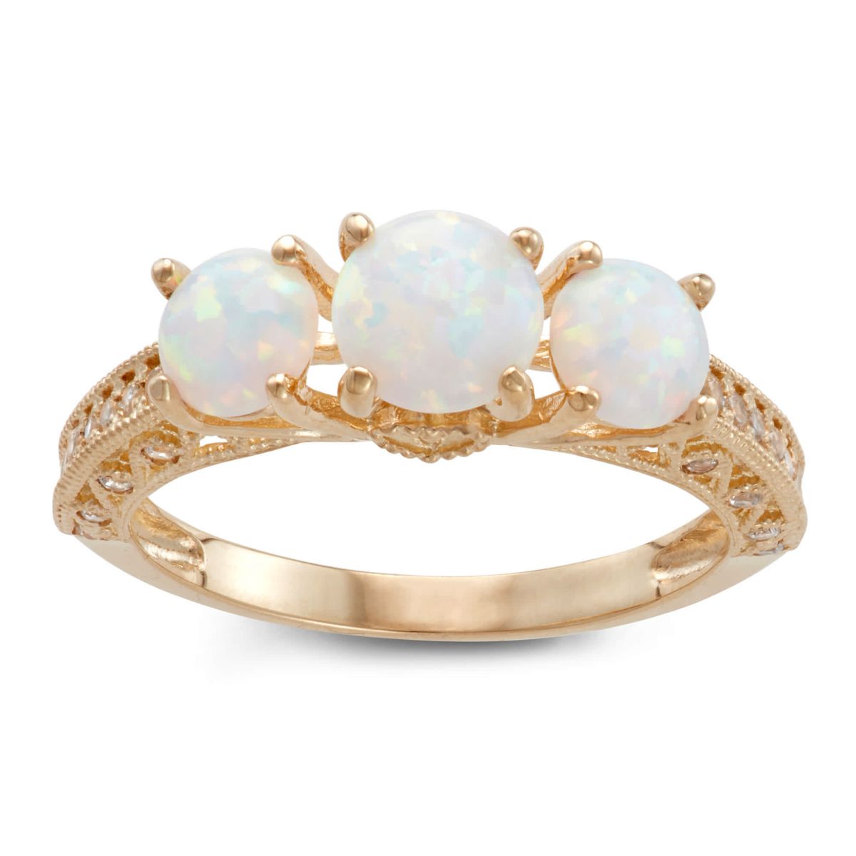 Lab Created 10K Gold Created Opal And Created White Sapphire Ring
