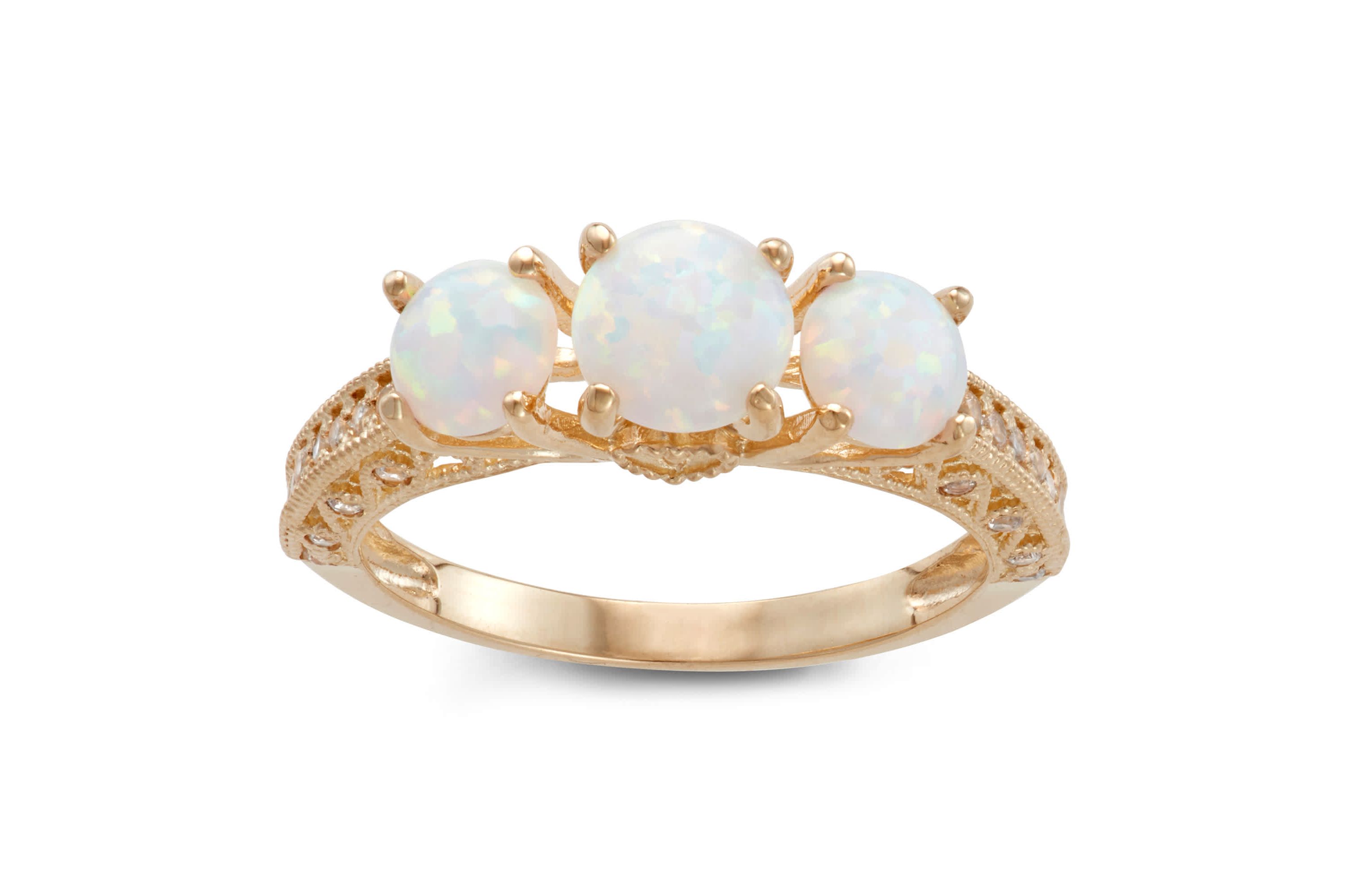 Lab Created 10K Gold Created Opal And Created White Sapphire Ring