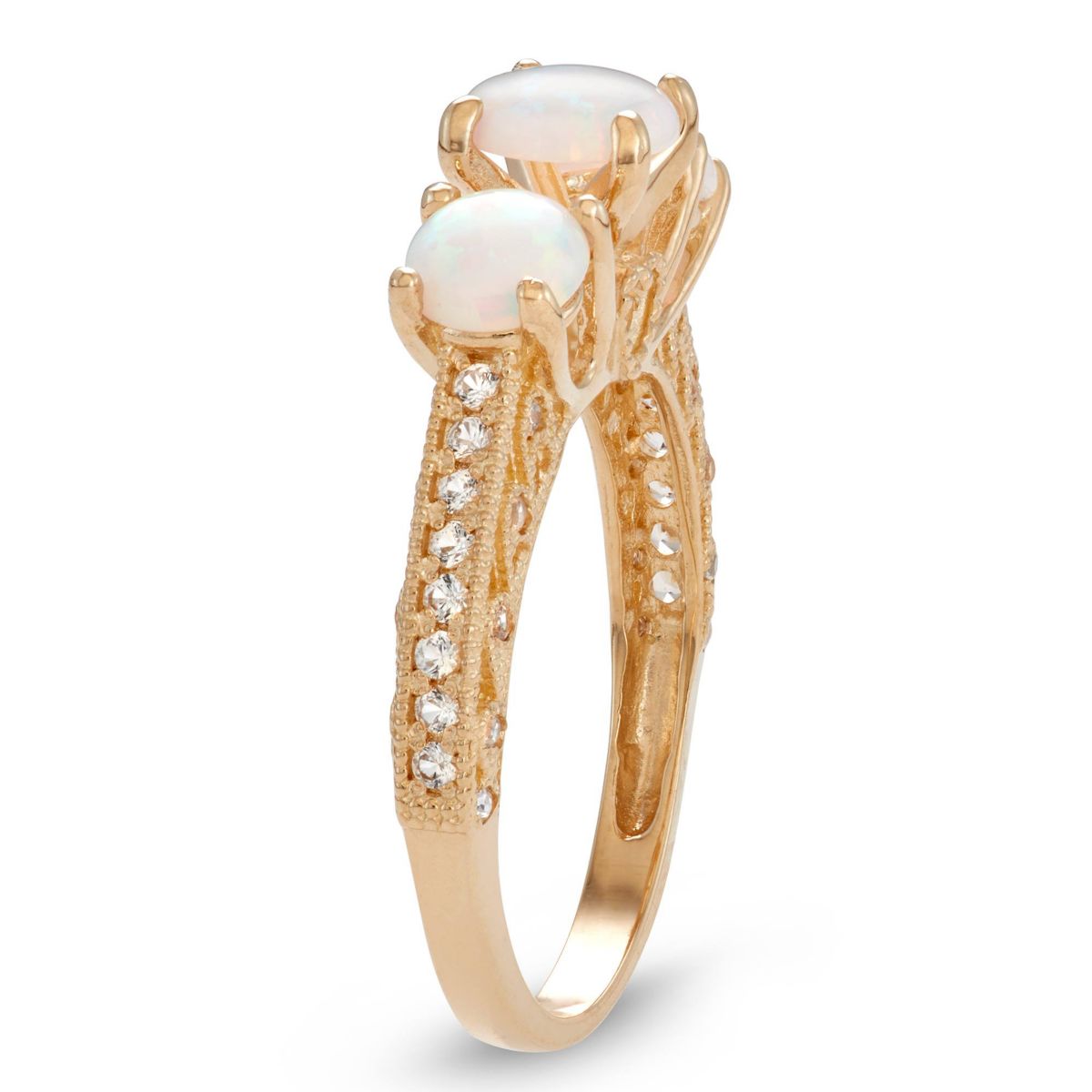 Lab Created 10K Gold Created Opal And Created White Sapphire Ring
