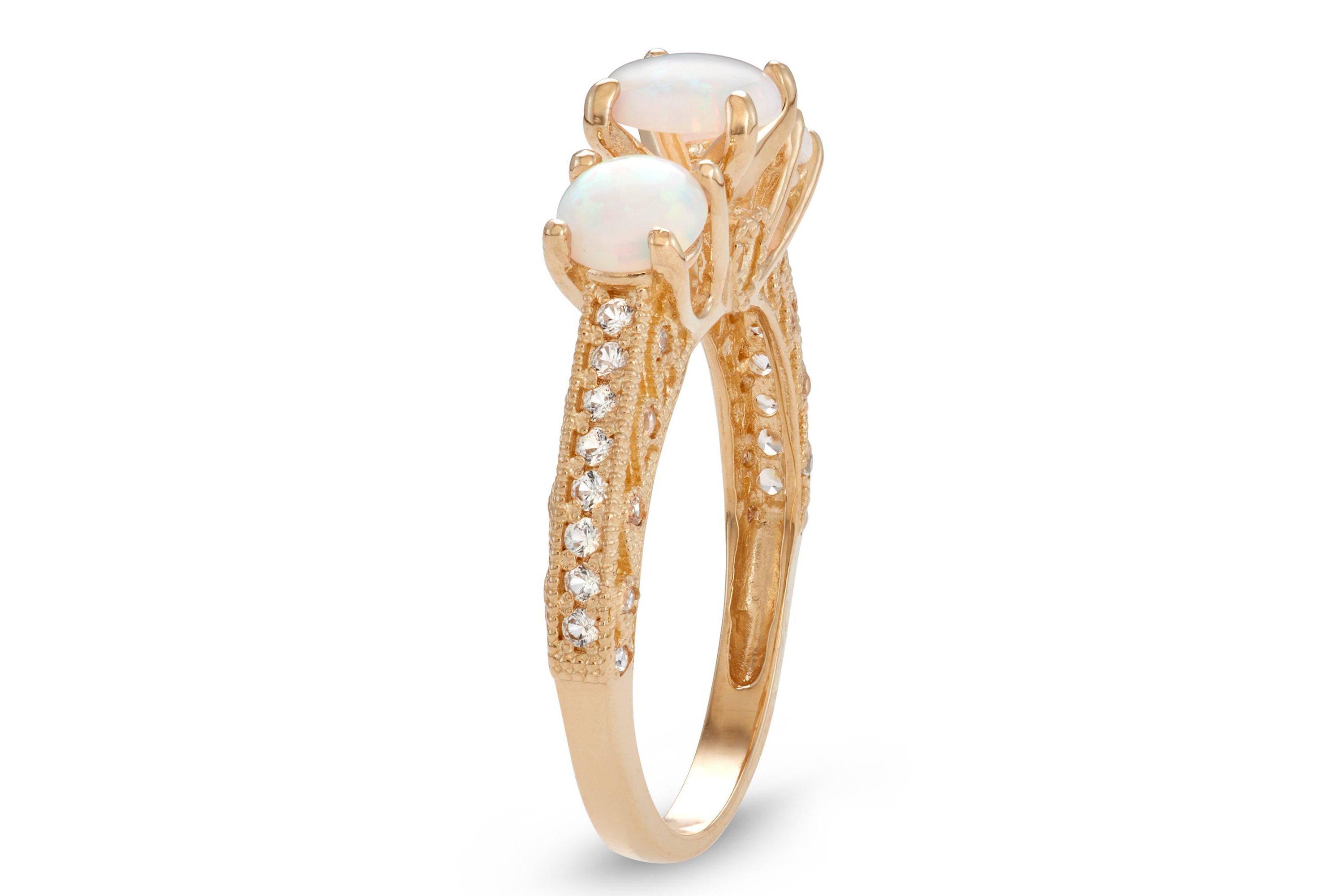 Lab Created 10K Gold Created Opal And Created White Sapphire Ring