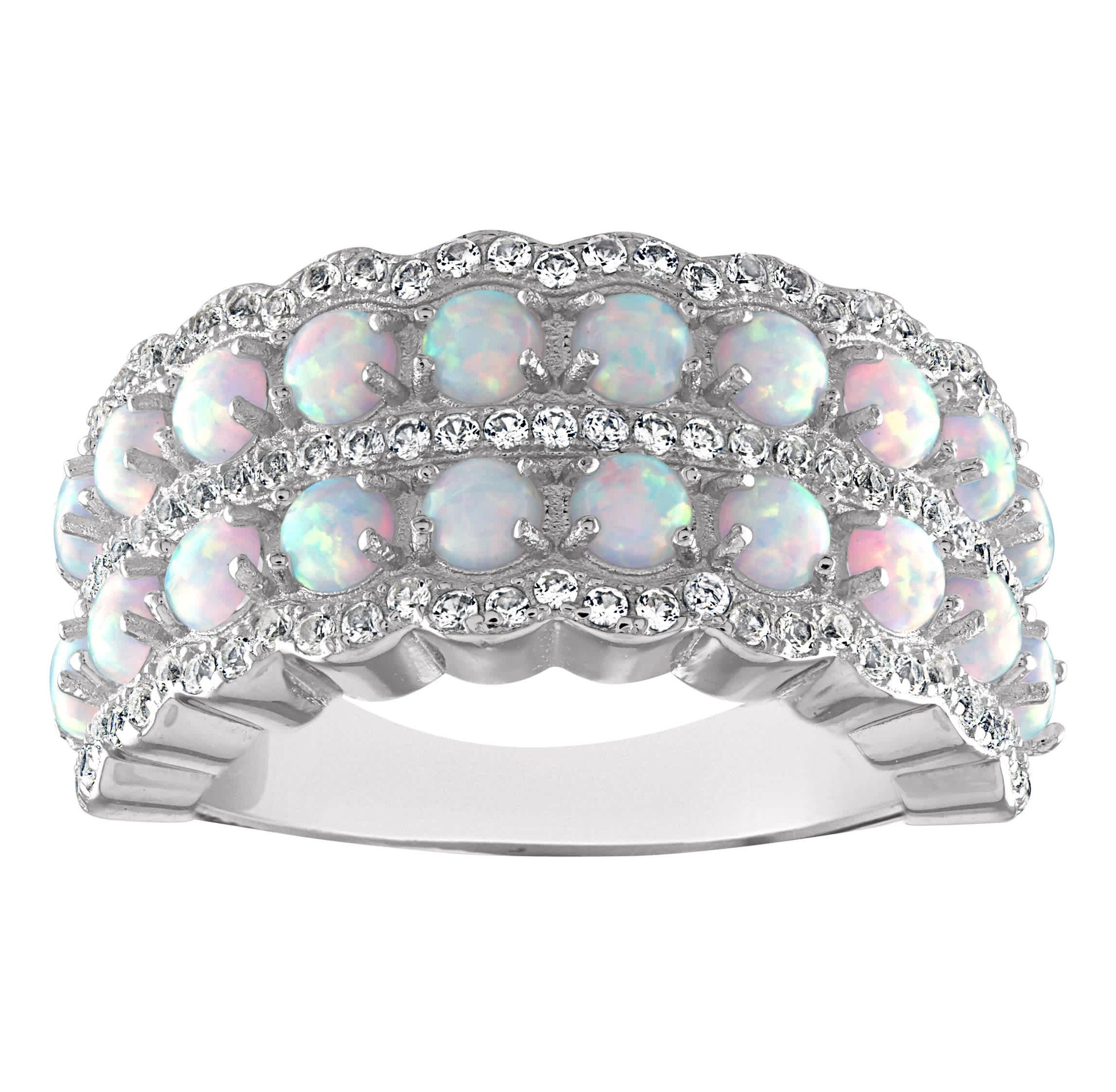 Lab Created Sterling Silver Created Opal And Created White Sapphire Ring