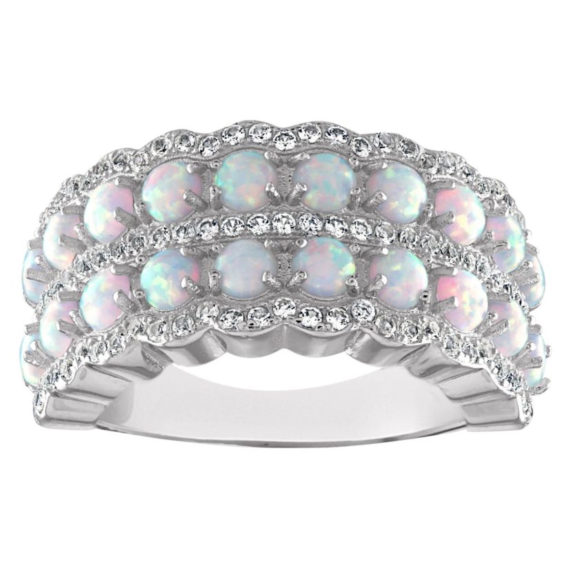 Lab Created Sterling Silver Created Opal And Created White Sapphire Ring