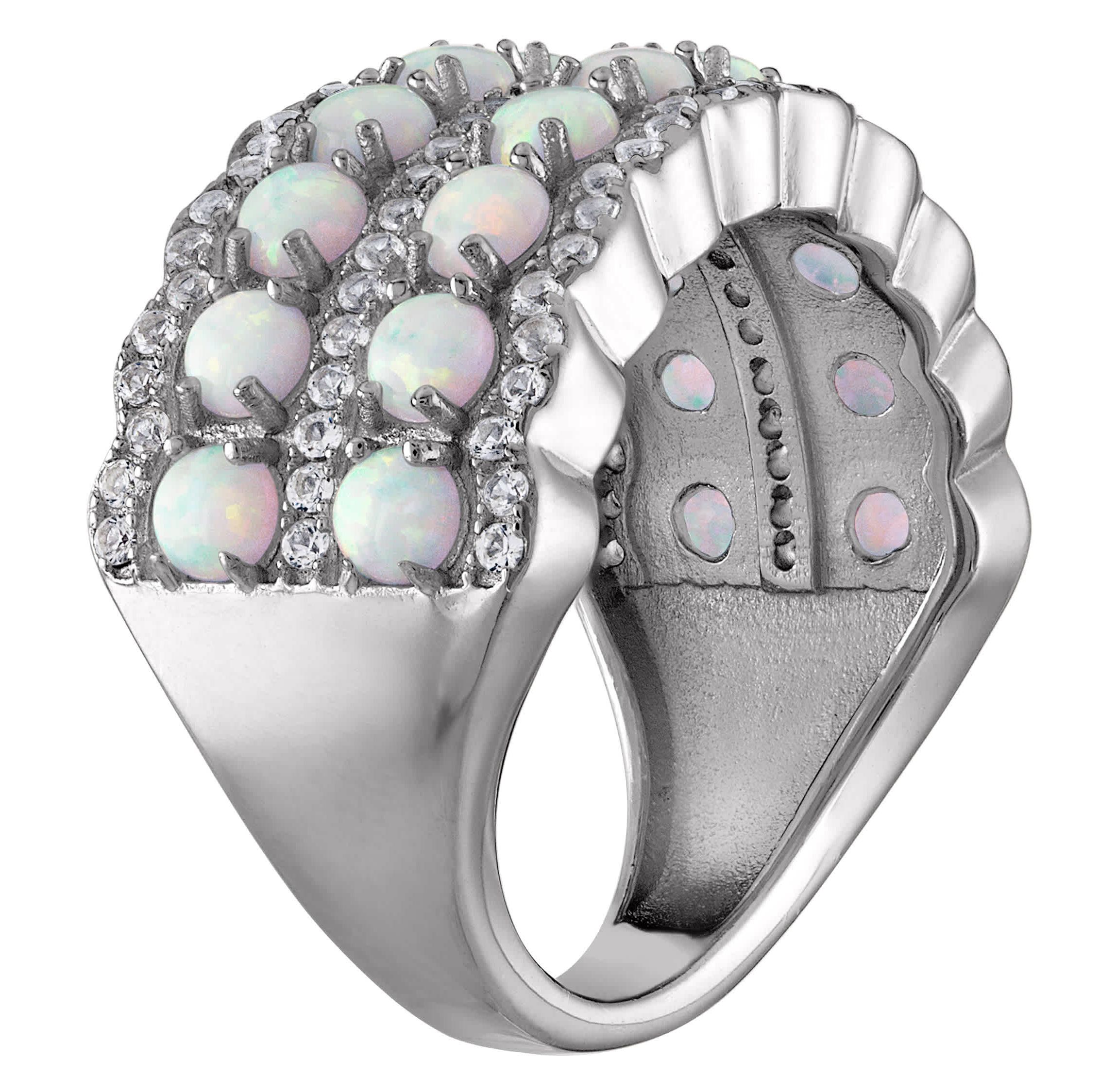 Lab Created Sterling Silver Created Opal And Created White Sapphire Ring