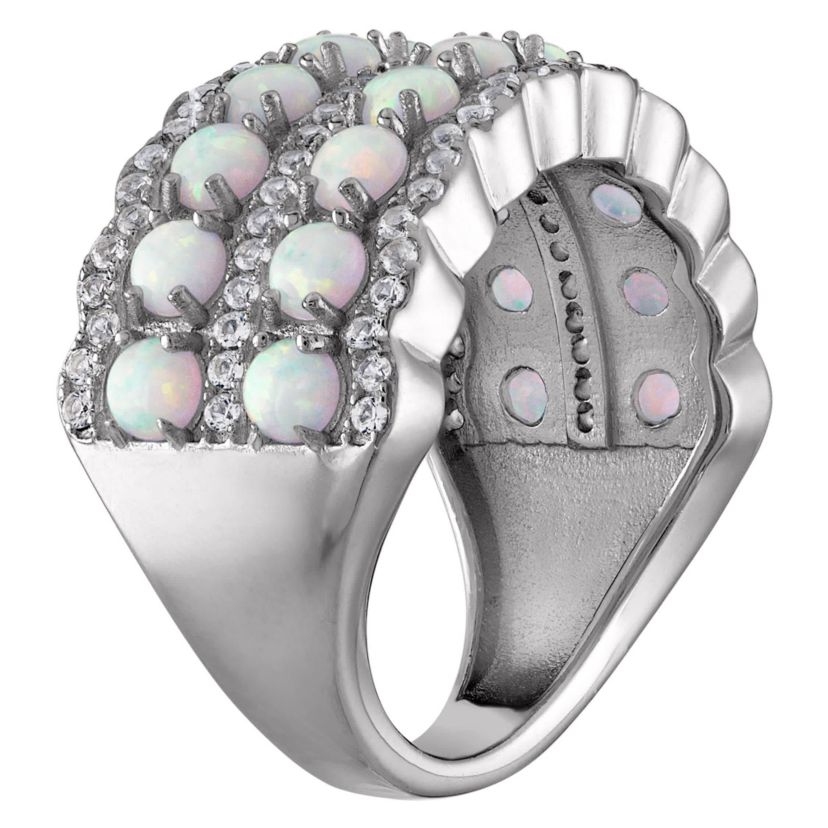 Lab Created Sterling Silver Created Opal And Created White Sapphire Ring